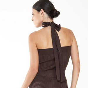 Glamorous Care Brown Ribbed Halter Neck Top - Image 3
