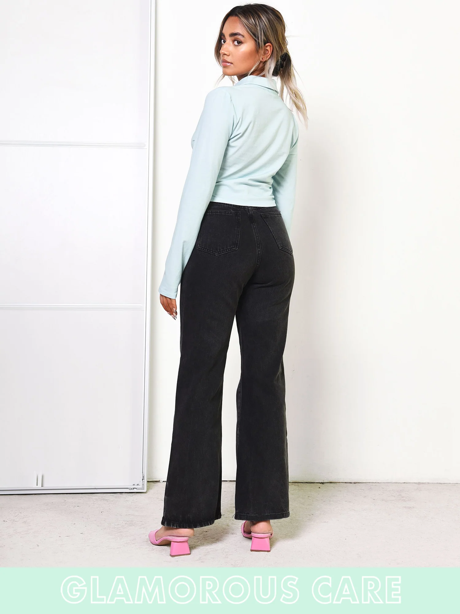 Glamorous Care Light Blue Cropped Collar Shirt - Image 2