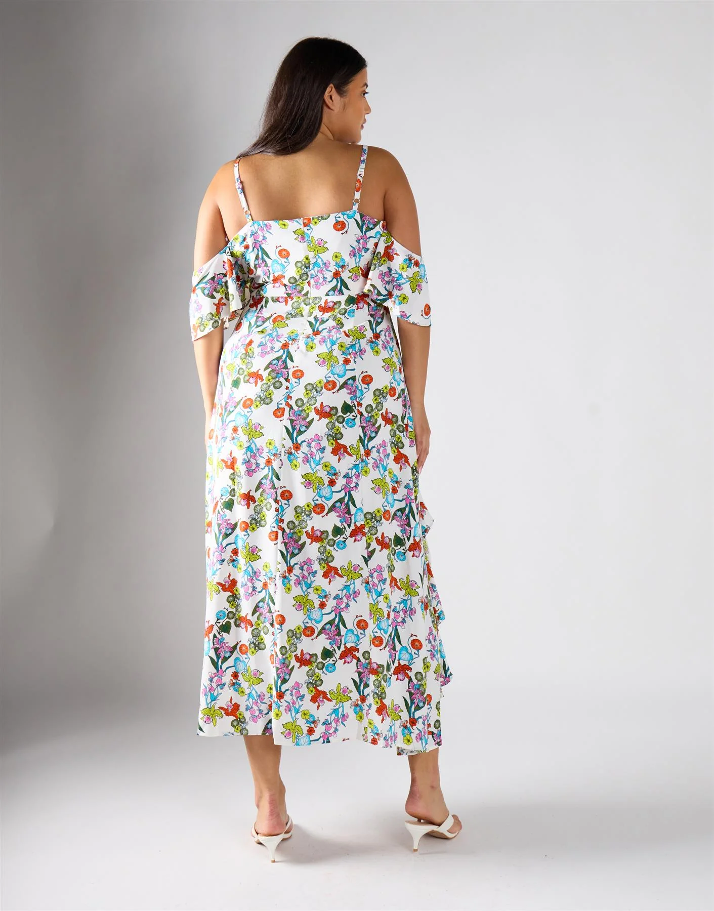 Glamorous Curve Bardot Multi Floral Strap Ruffle Dress - Image 3