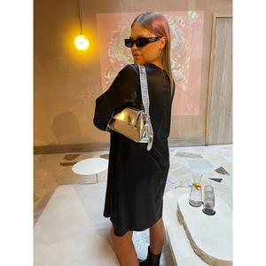 Glamorous Curve Black Satin Long Sleeve Mini Dress - Image 4