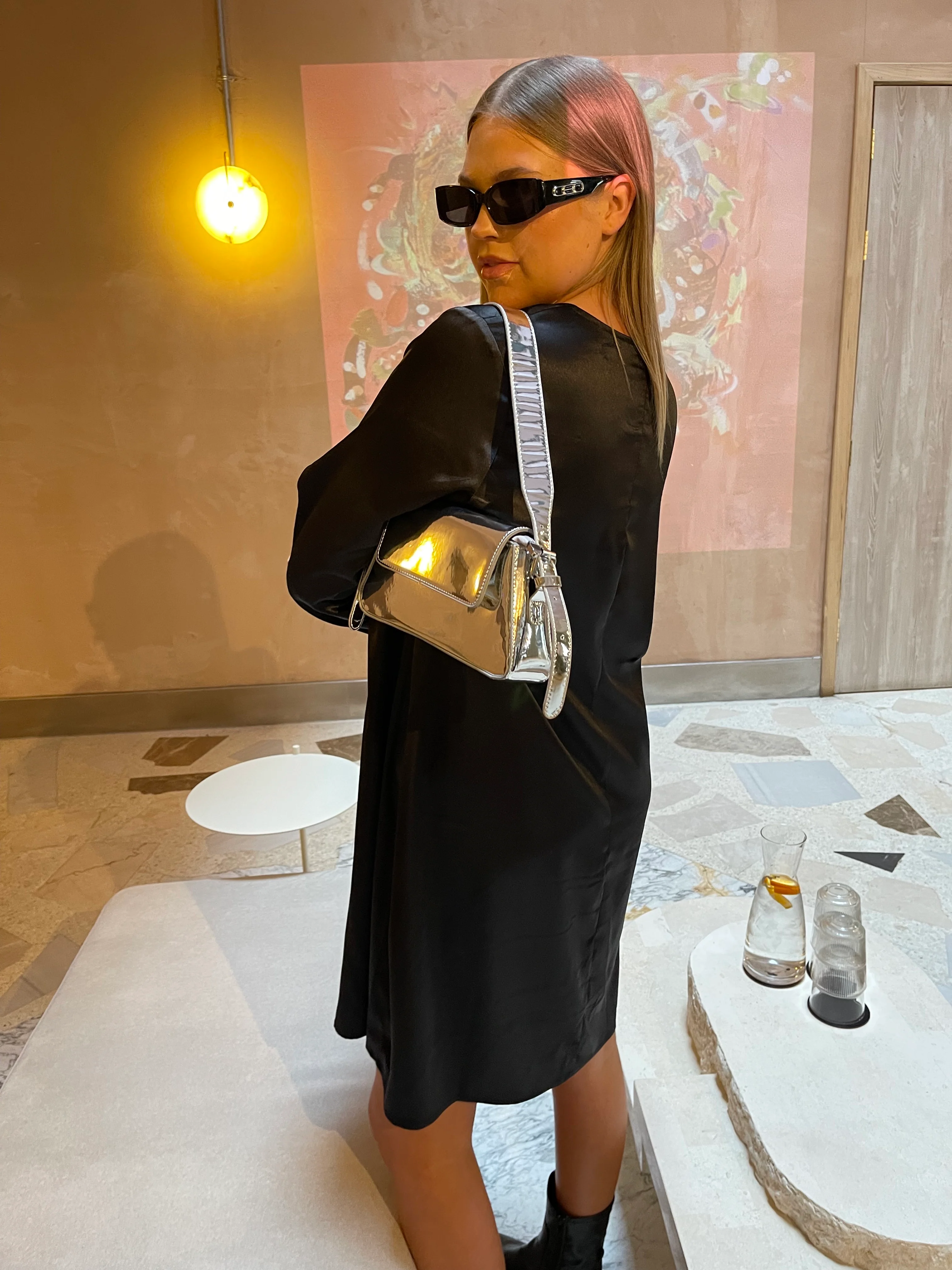 Glamorous Curve Black Satin Long Sleeve Mini Dress - Image 8