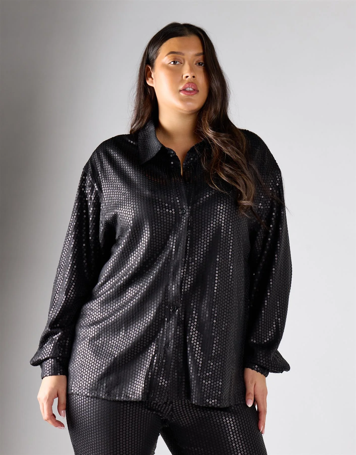 Glamorous Curve Black Sequin Top