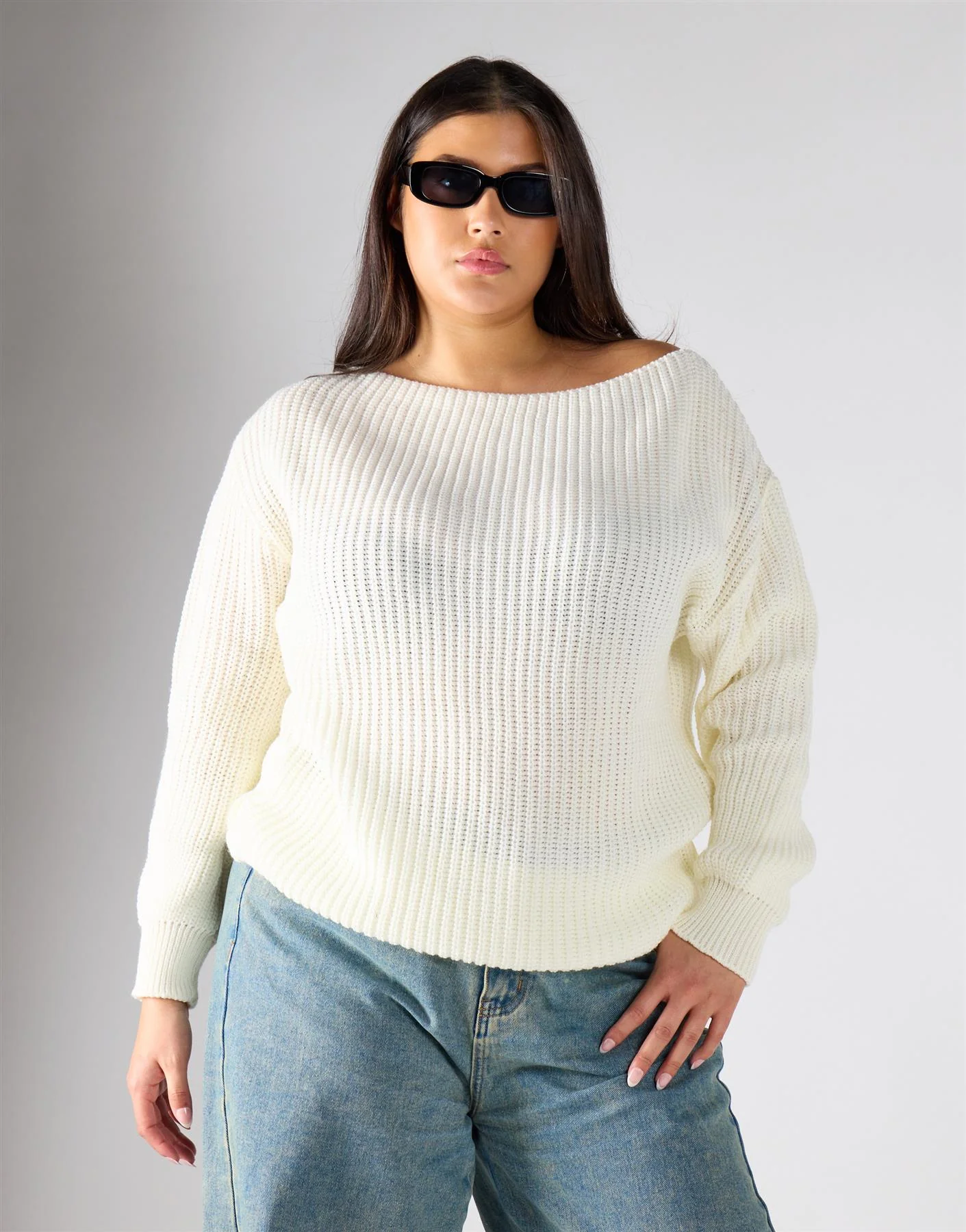 Glamorous Curve Cream Knitwear Jumper