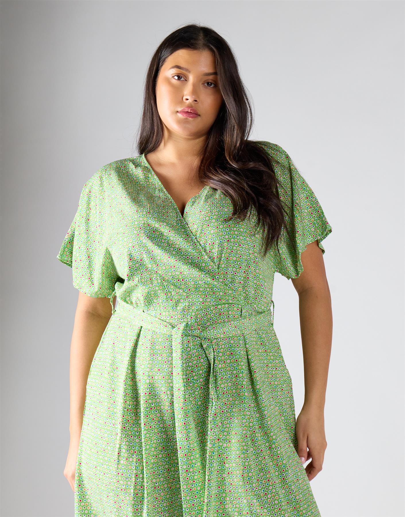 Glamorous Curve Green Multi Dot Jumpsuit - Image 2
