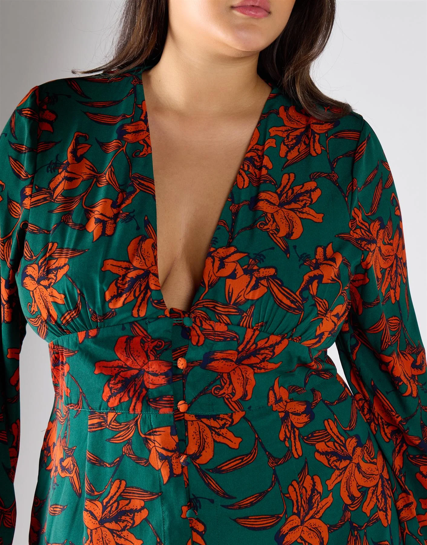 Glamorous Curve Green Rust Floral Multi Channel Maxi Dress - Image 4