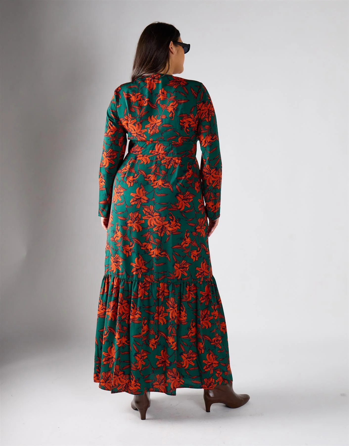 Glamorous Curve Green Rust Floral Multi Channel Maxi Dress - Image 5
