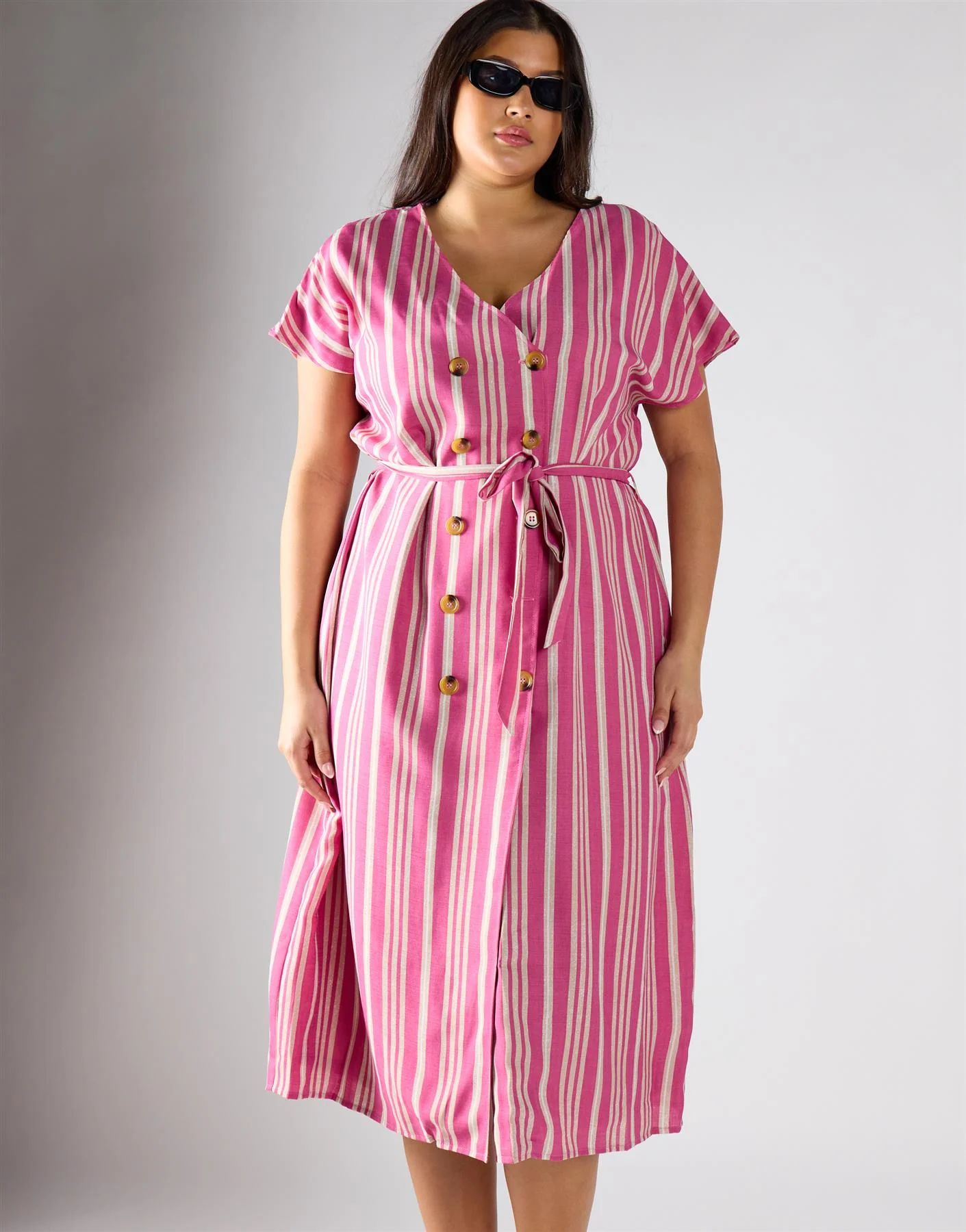 Glamorous Pink Varied Stripe Midi Dress - Image 2