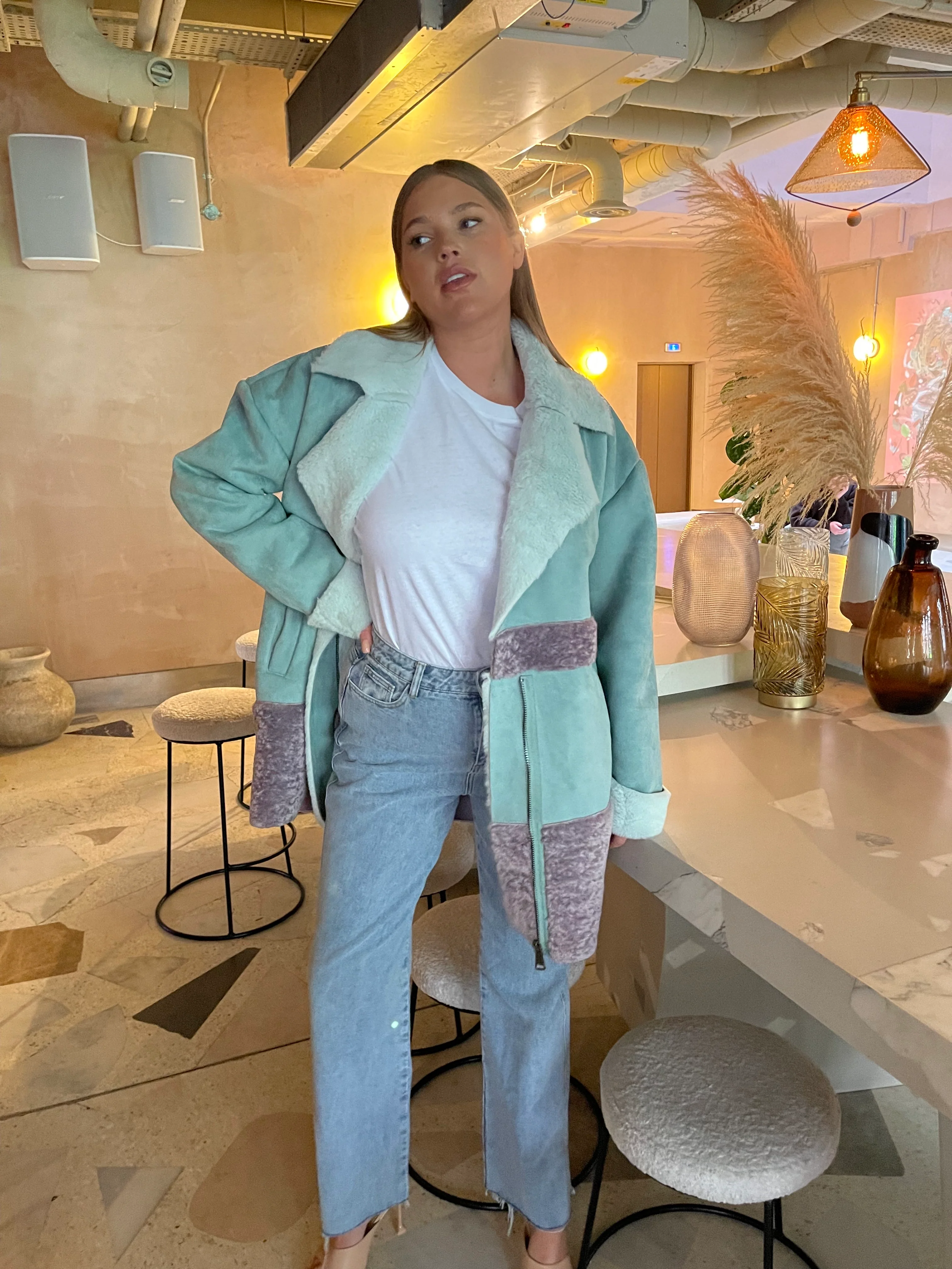Glamorous Curve Seafoam Green Mauve Coat - Image 3