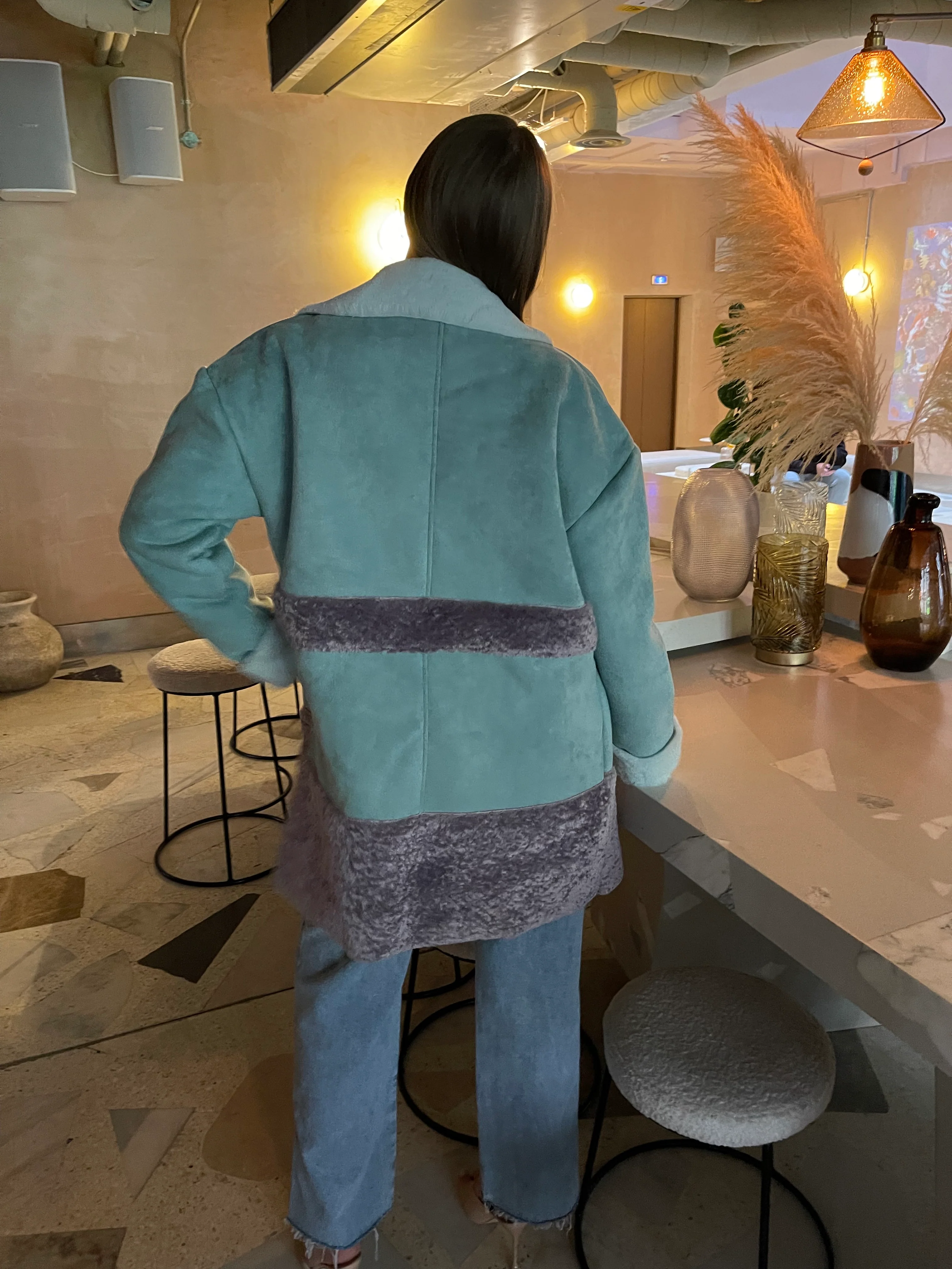 Glamorous Curve Seafoam Green Mauve Coat - Image 4