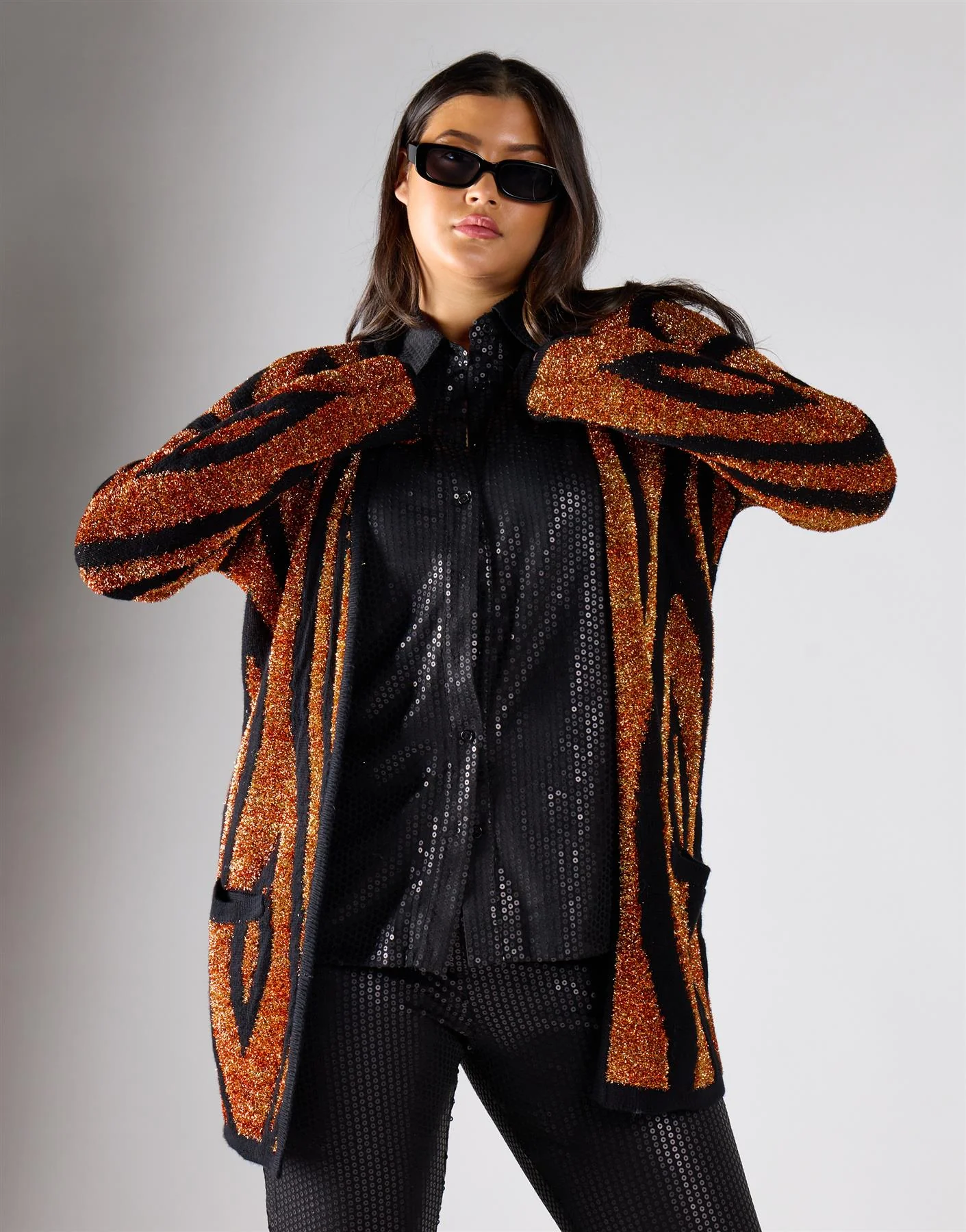 Glamorous Curve Tiger Lurex Regular Cardigan