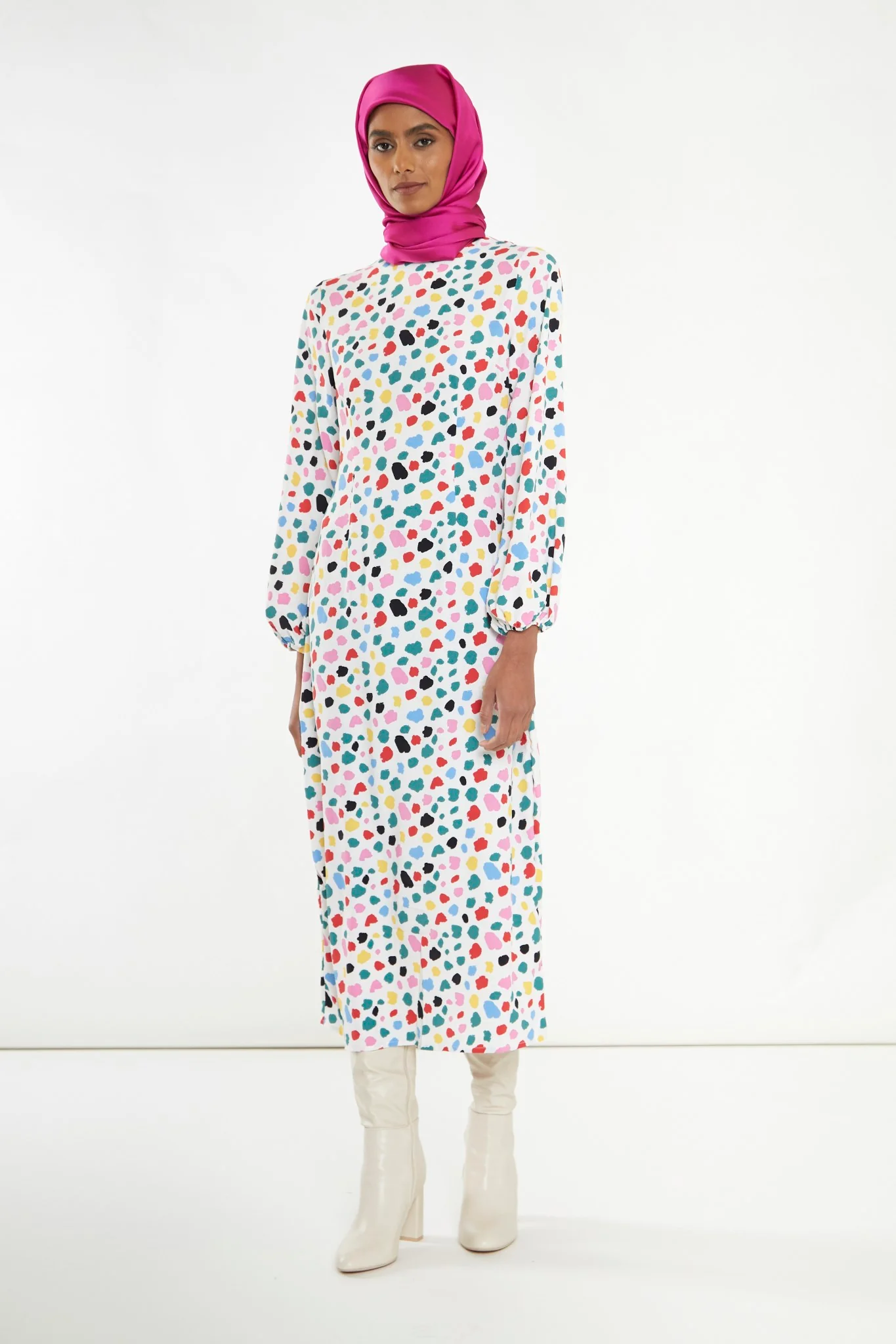 Abstract Spot Long-Sleeve Midi-Dress - Image 3