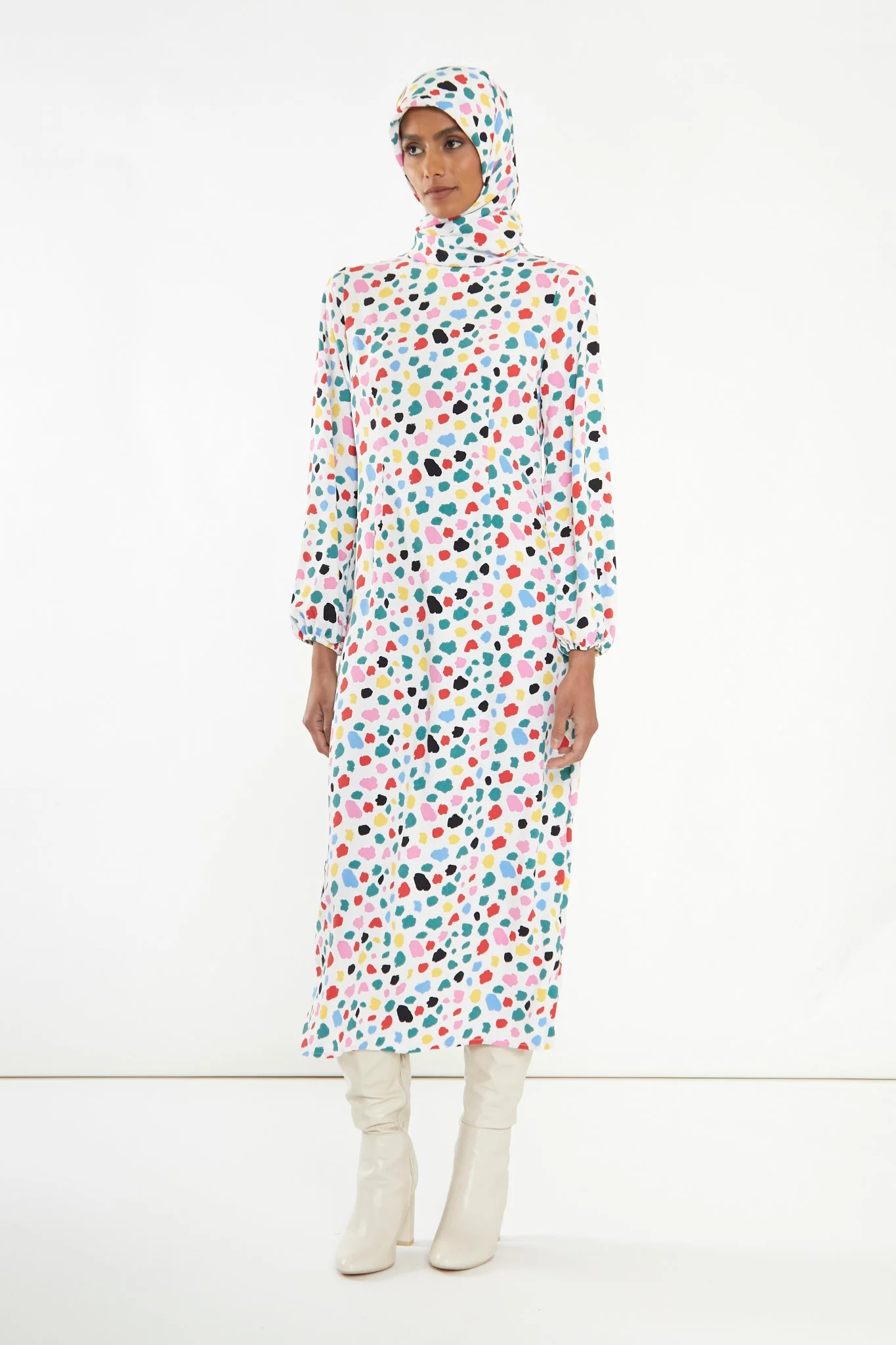 Abstract Spot Long-Sleeve Midi-Dress - Image 5