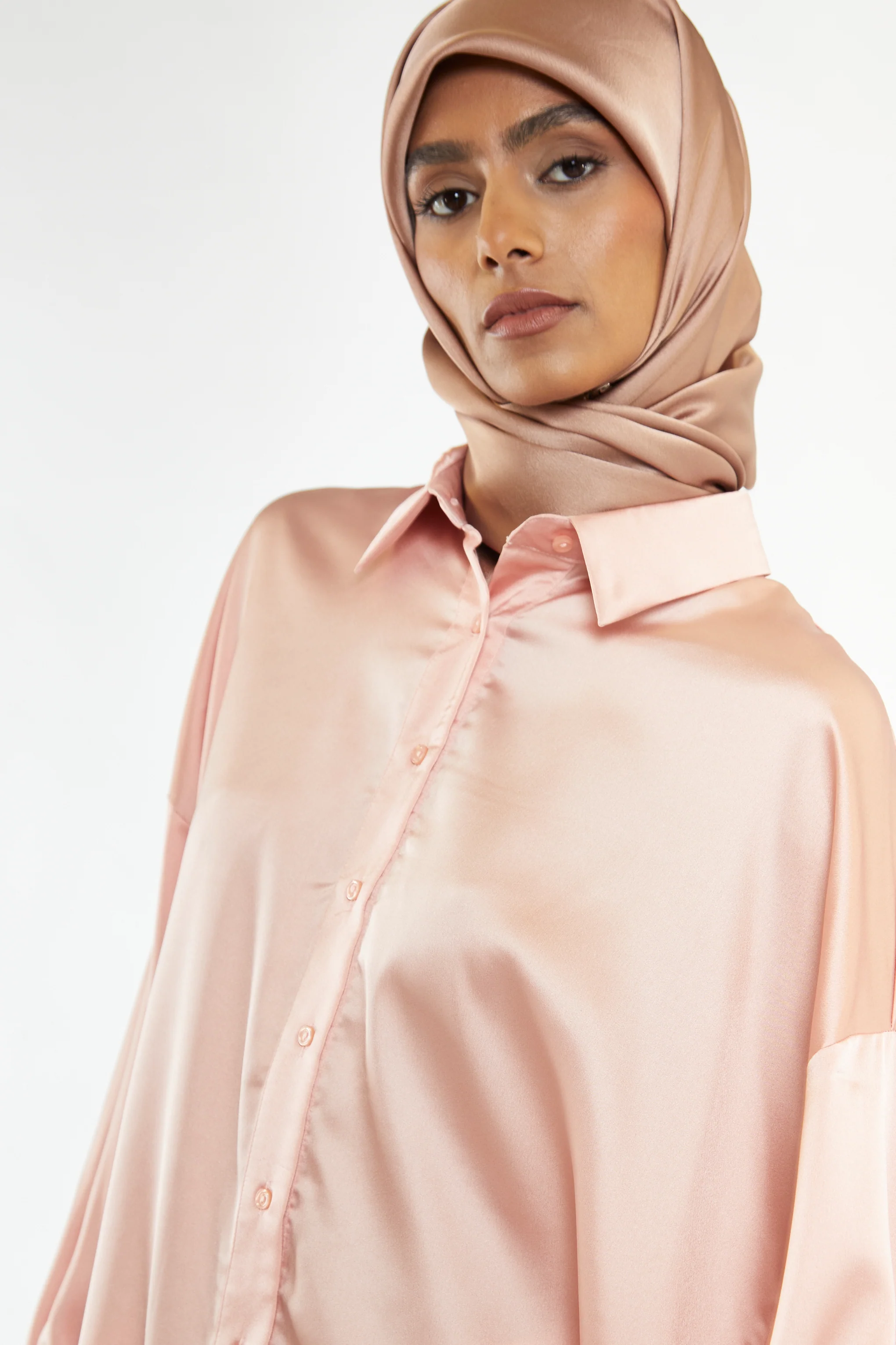 Glamorous Modest Dusty Peach Shirt Dress - Image 3