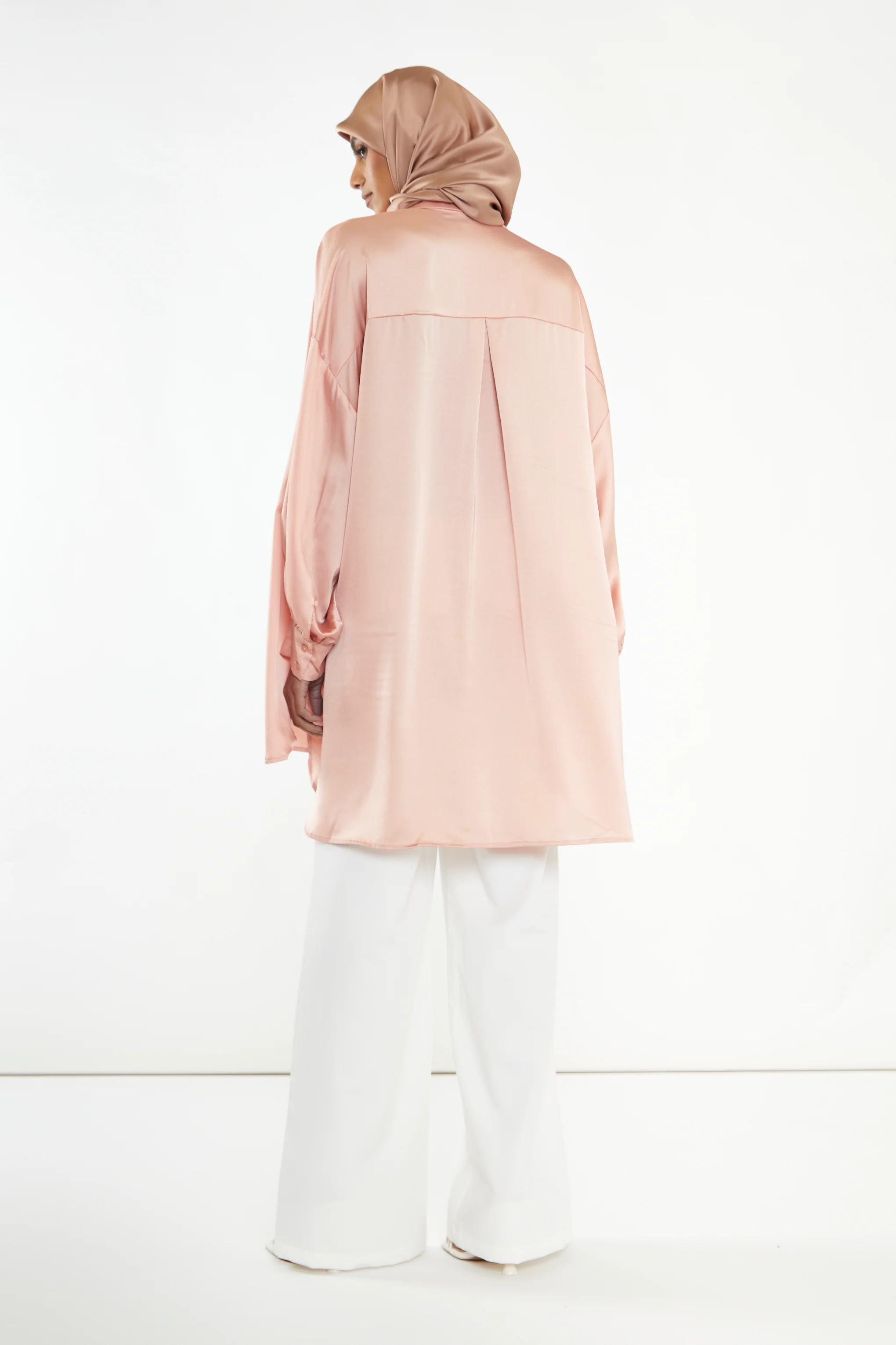 Glamorous Modest Dusty Peach Shirt Dress - Image 4