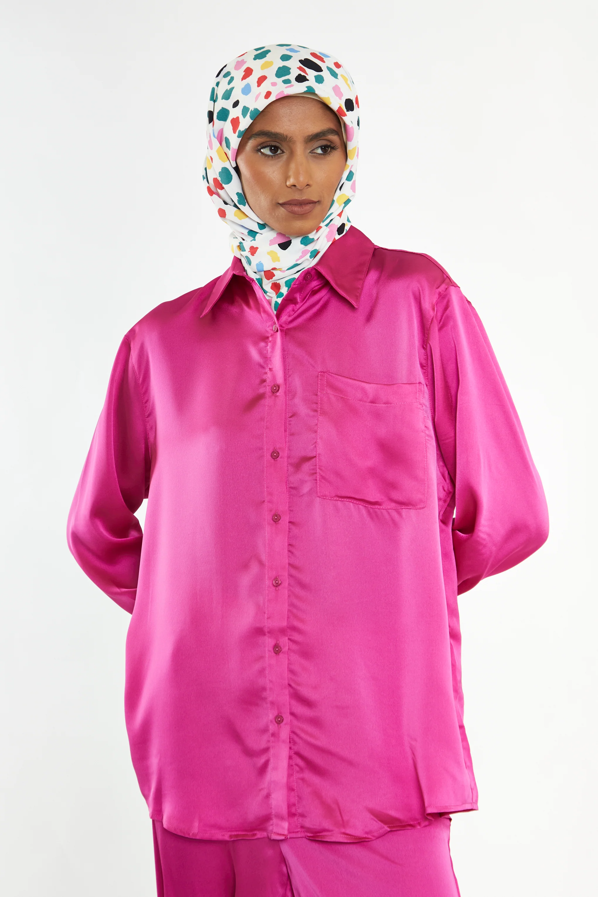 Glamorous Modest Fuchsia Button Front Shirt - Image 2