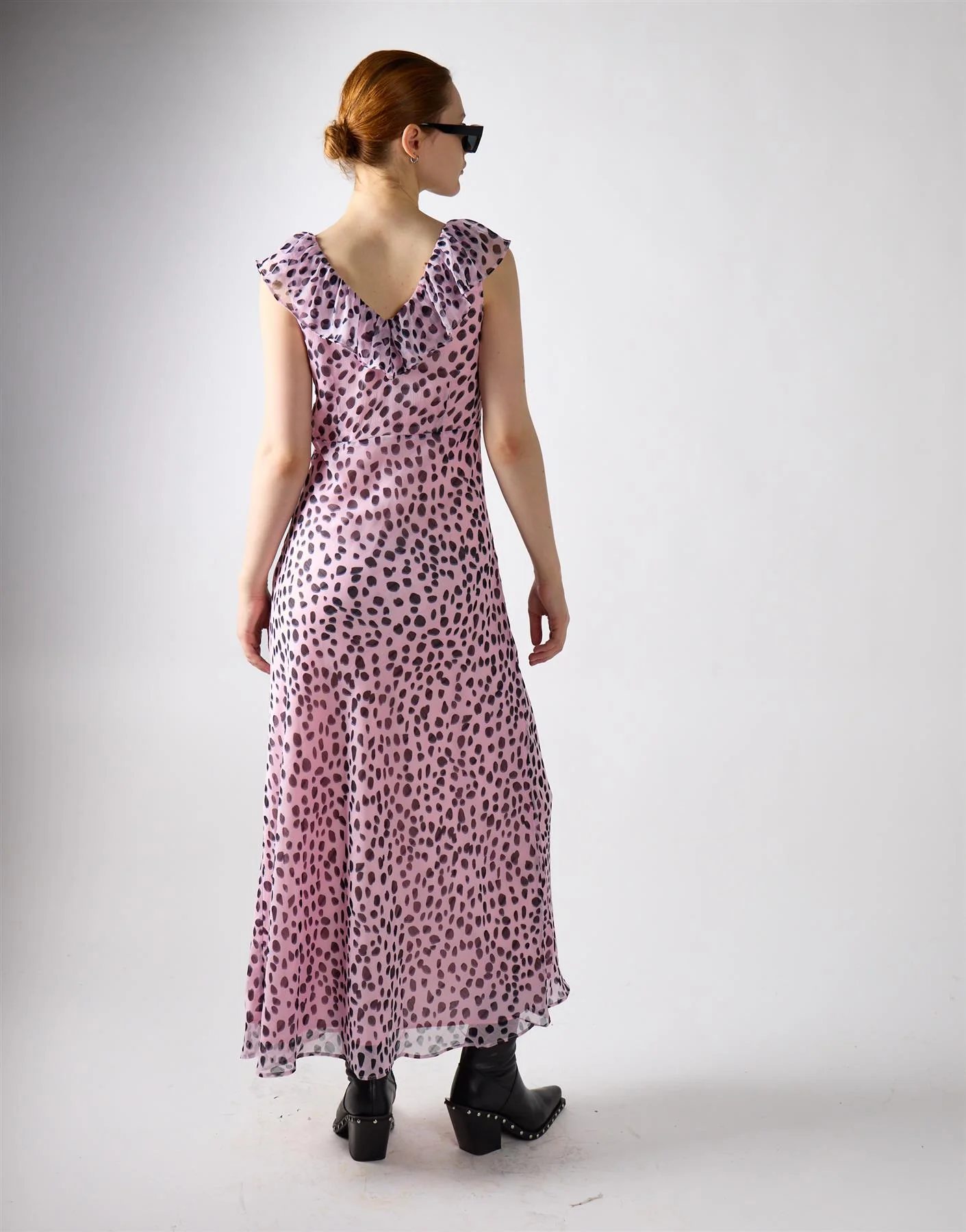 Lilac Dalmatian Print Ruffle Maxi Dress - Image 2