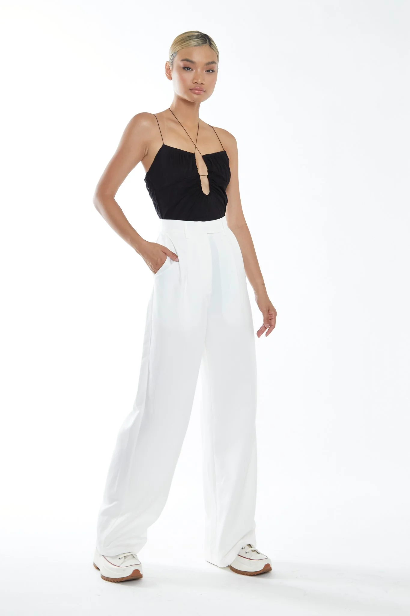 Glamorous Womens Black Cut-Out Ruched Bodysuit - Image 4