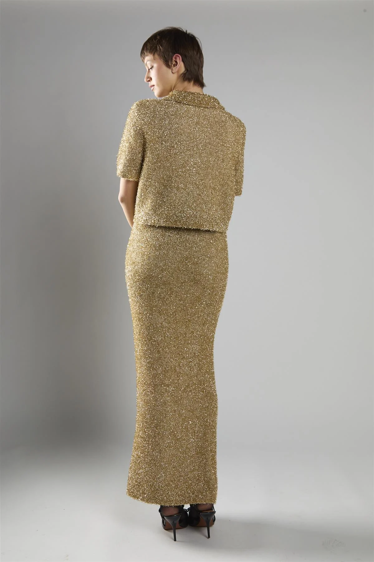 Gold Tinsel High Waisted Maxi Skirt - Image 2