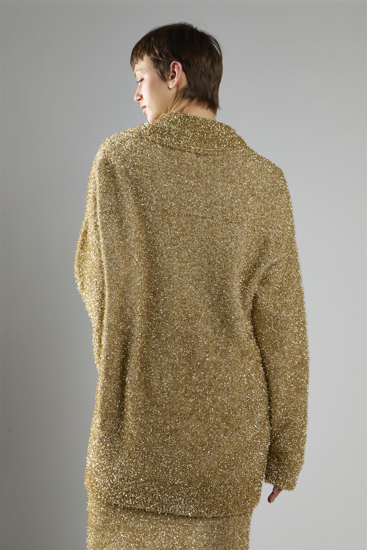 Gold-Tinsel Oversized Long Sleeve-Cardigan - Image 2