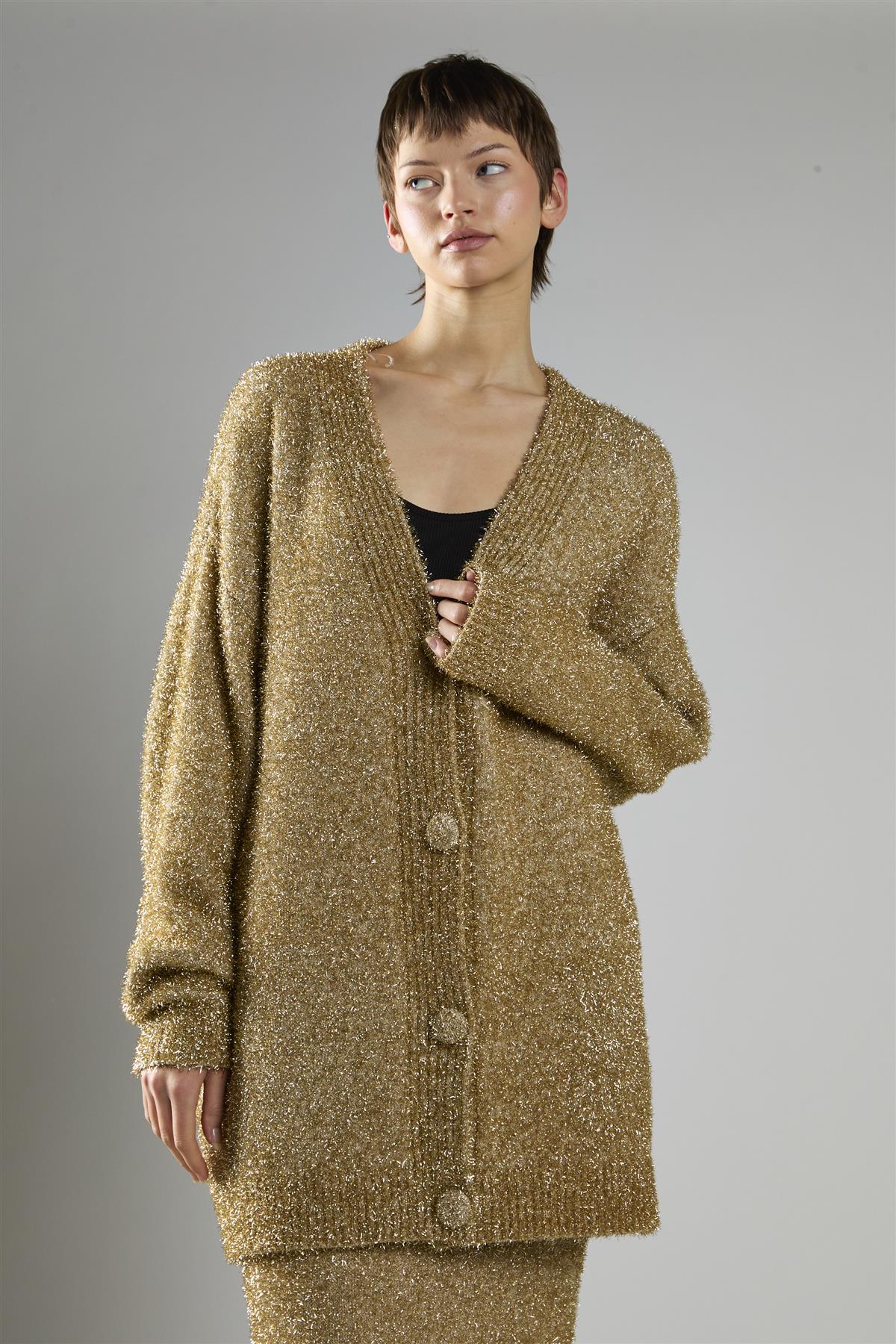 Gold-Tinsel Oversized Long Sleeve-Cardigan - Image 3
