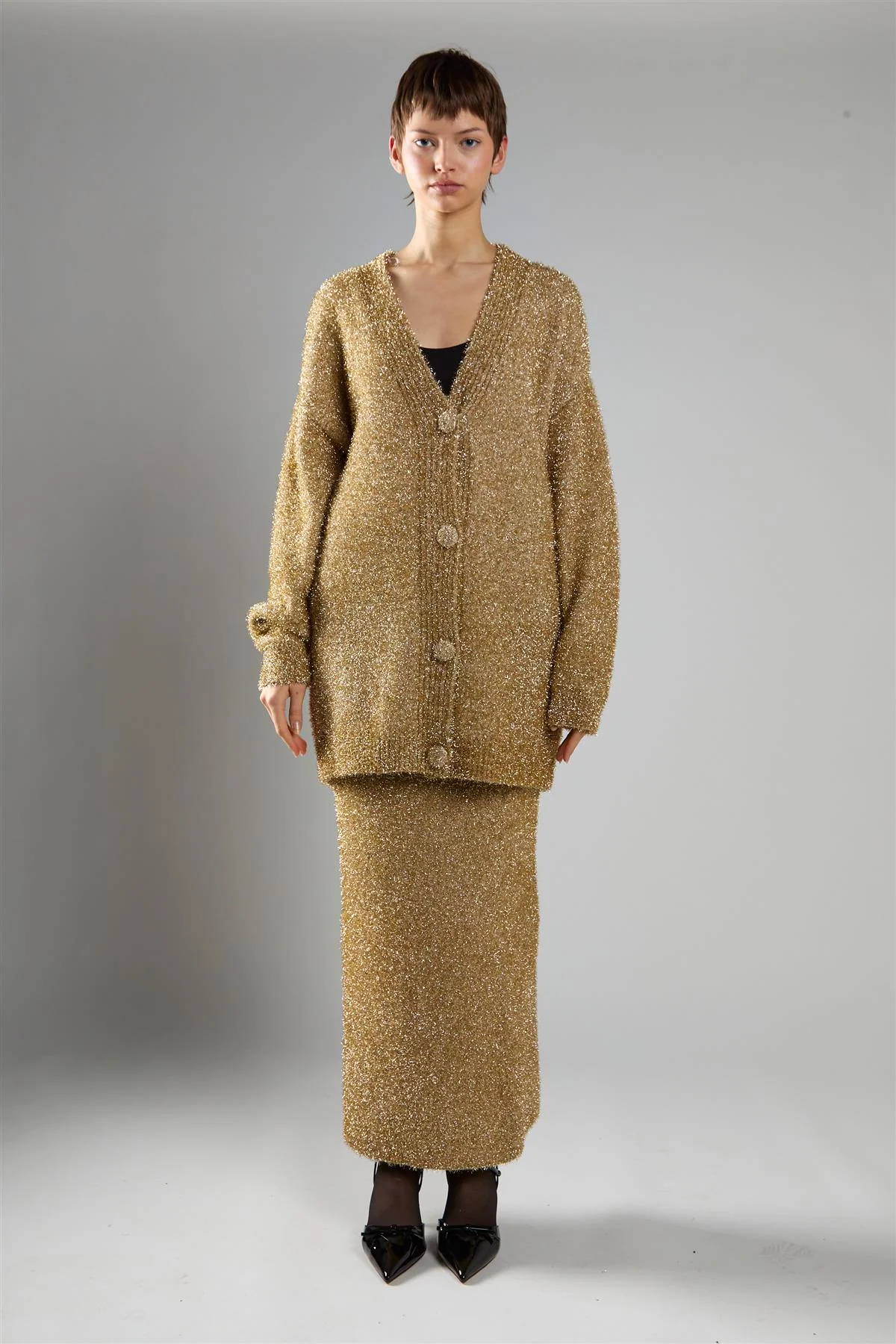 Gold-Tinsel Oversized Long Sleeve-Cardigan - Image 5