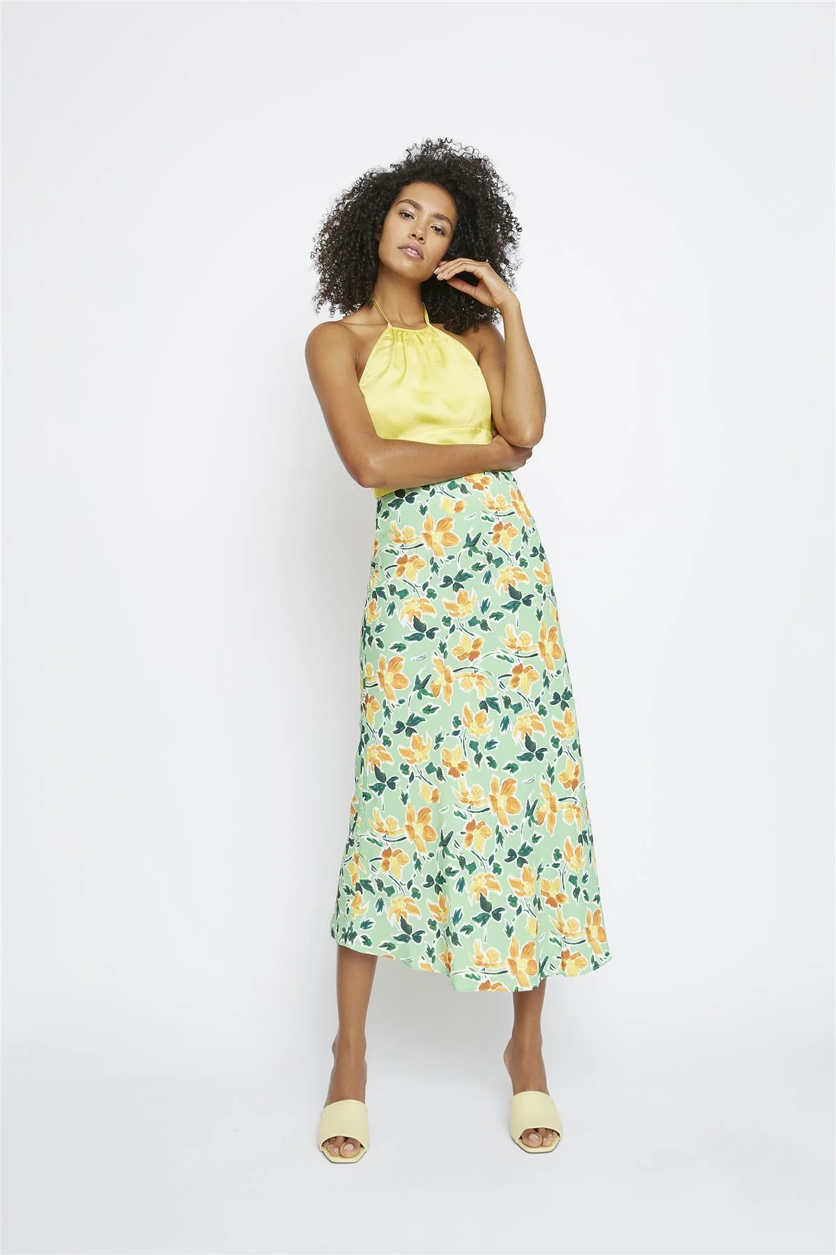 Golden-Yellow-Sateen Halter Crop-Top