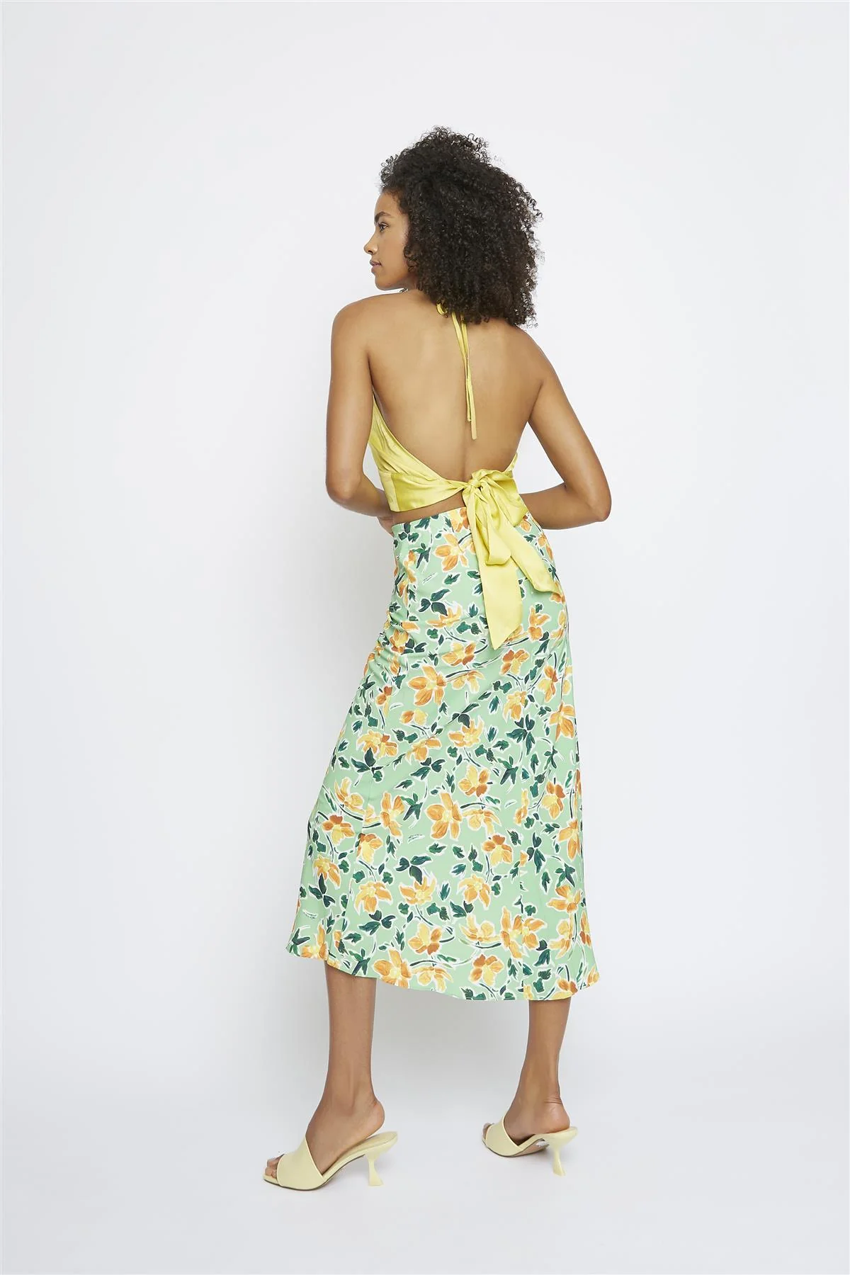 Golden-Yellow-Sateen Halter Crop-Top - Image 2