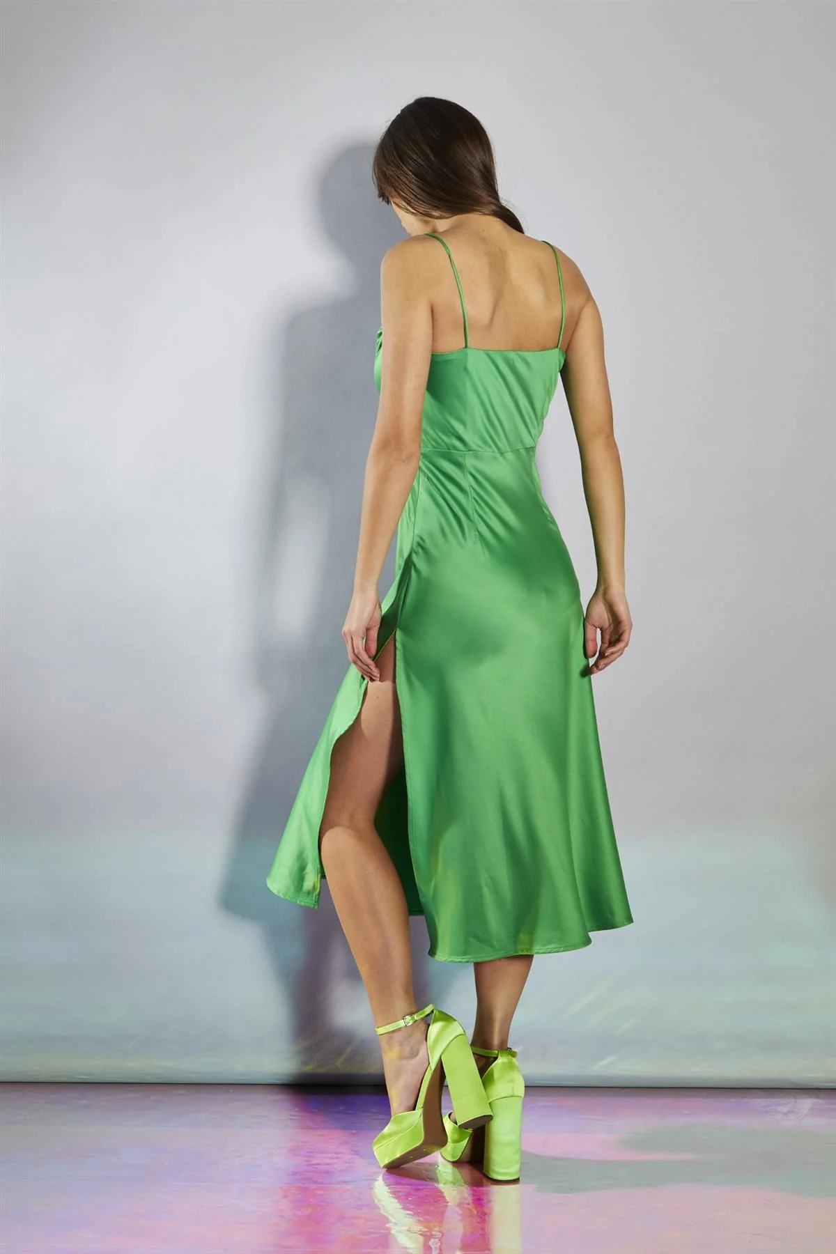 Green Corseted Bias-Cut Midi-Dress - Image 2
