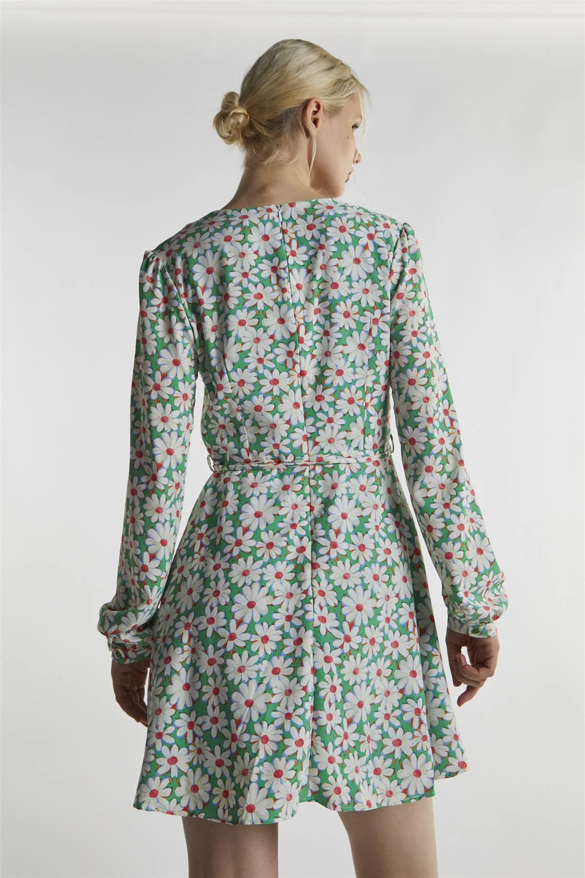 Green-Daisy Long Sleeve Mini-Dress - Image 2