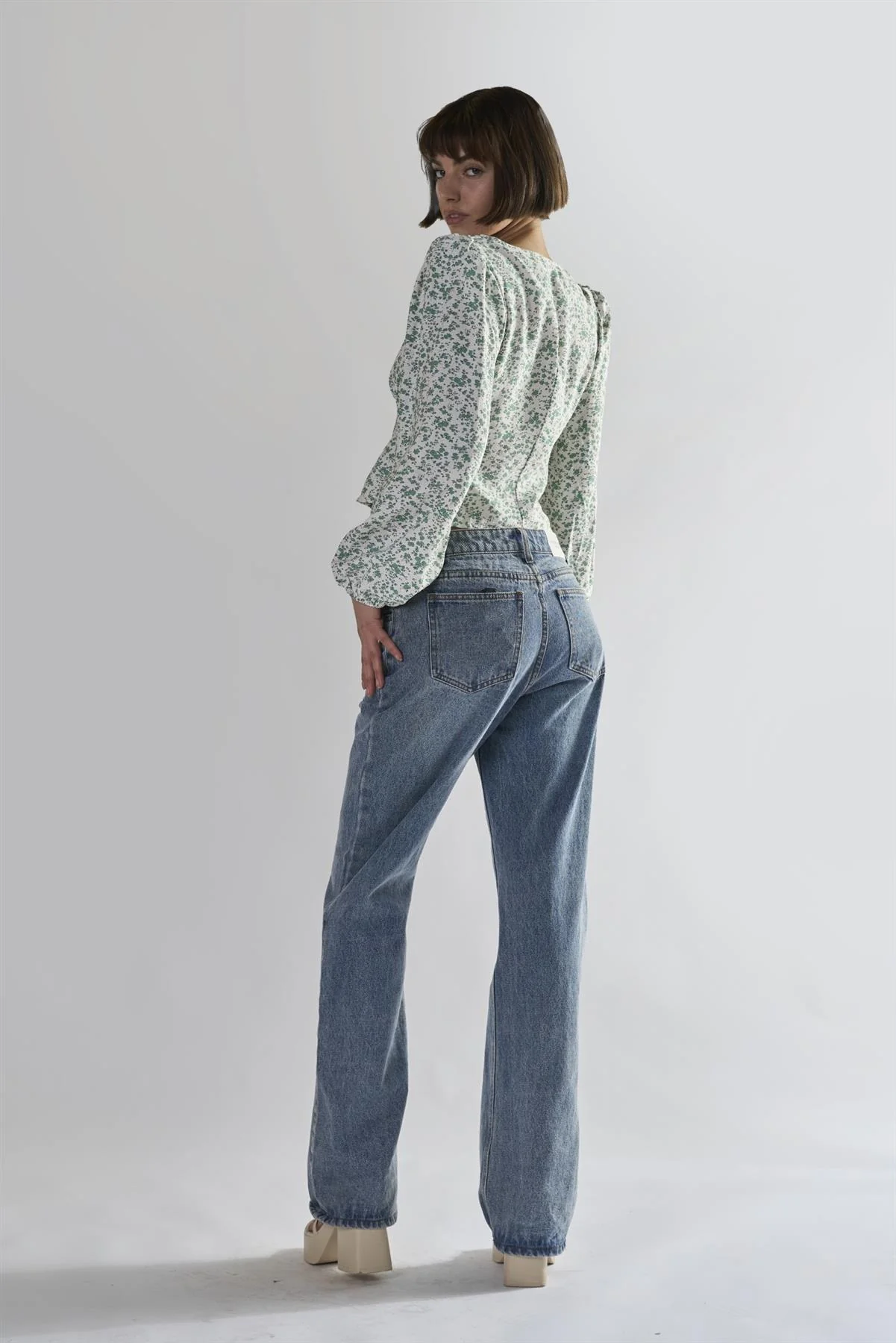 Green-Ditsy V-Neck-Blouse - Image 2