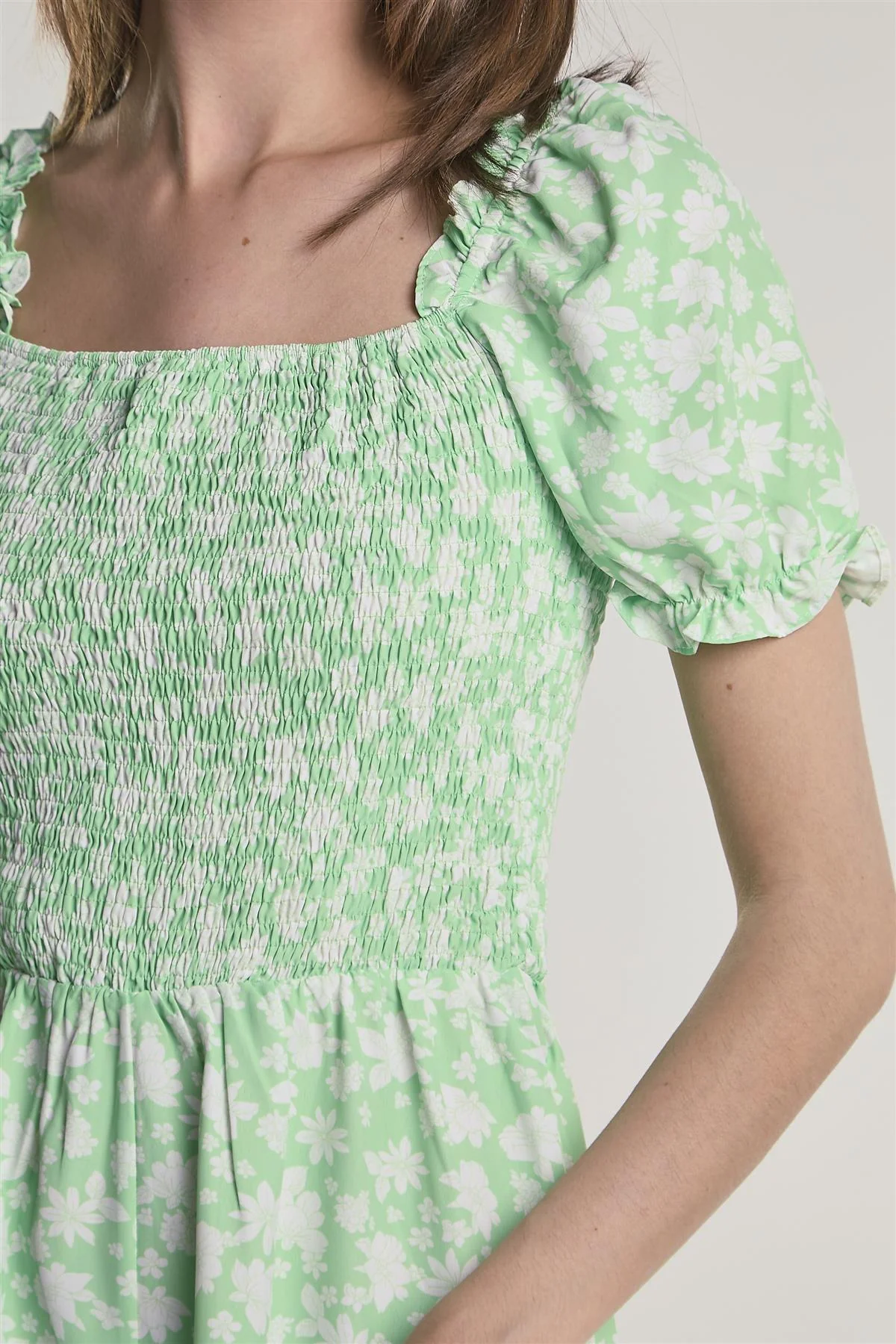 Green-Floral Square-Neck Short Sleeve-Playsuit - Image 4