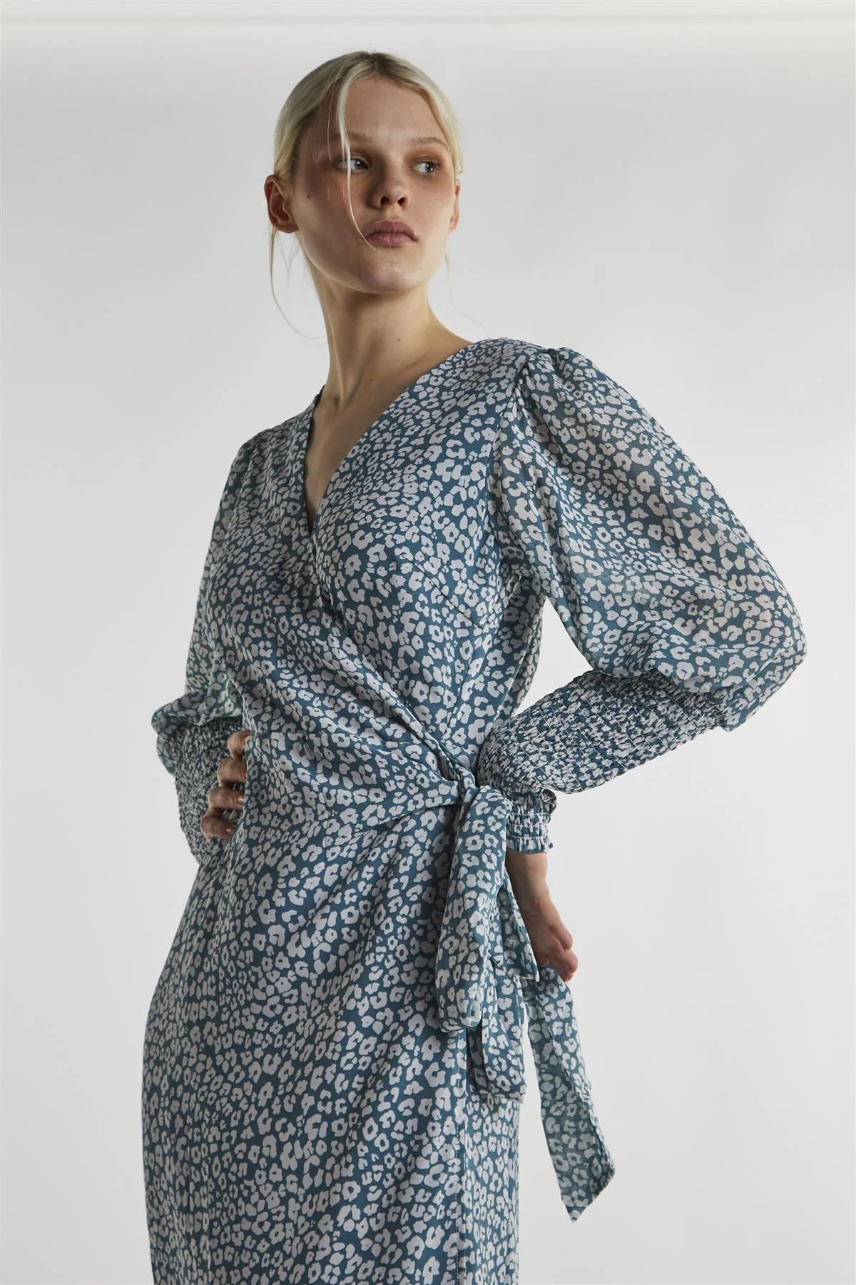 Green-Leopard Wrap Midi-Dress - Image 3