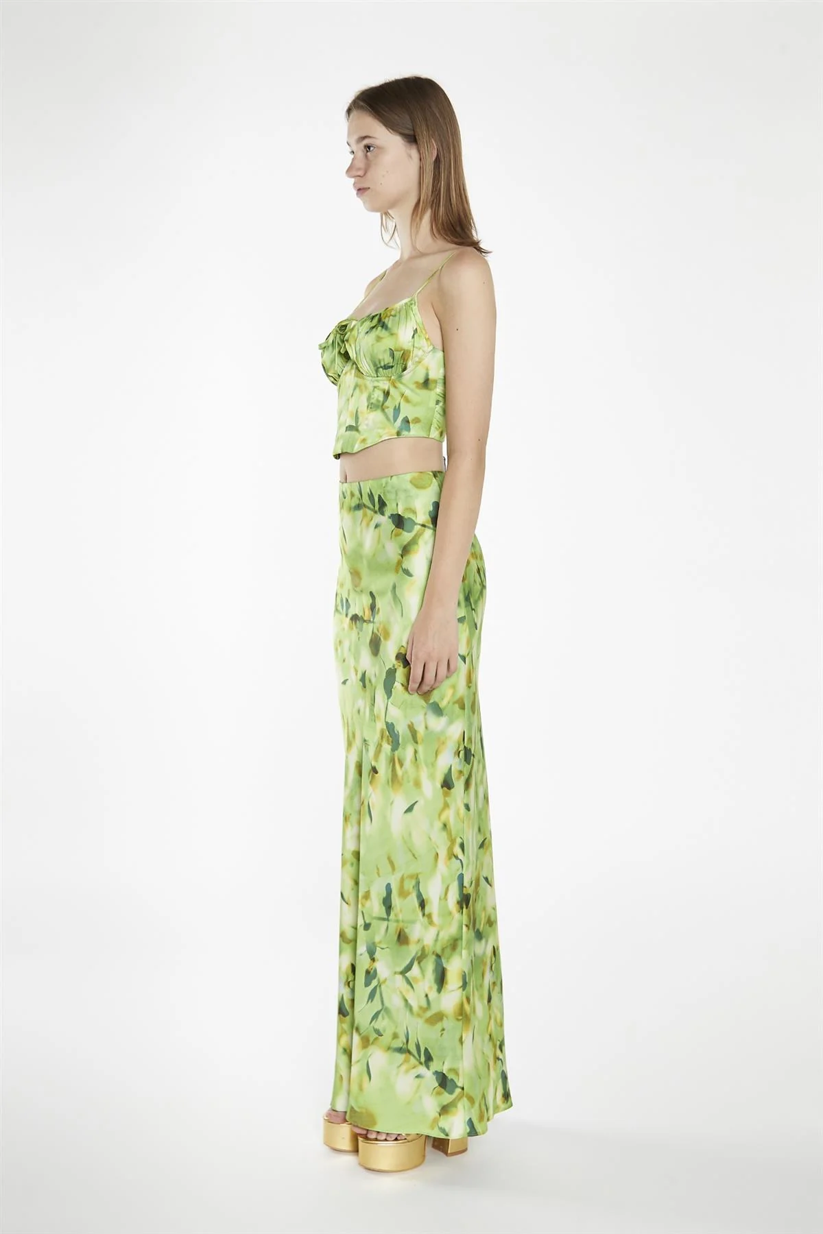 Green Multi-Blur Bias-Cut Maxi-Skirt - Image 4