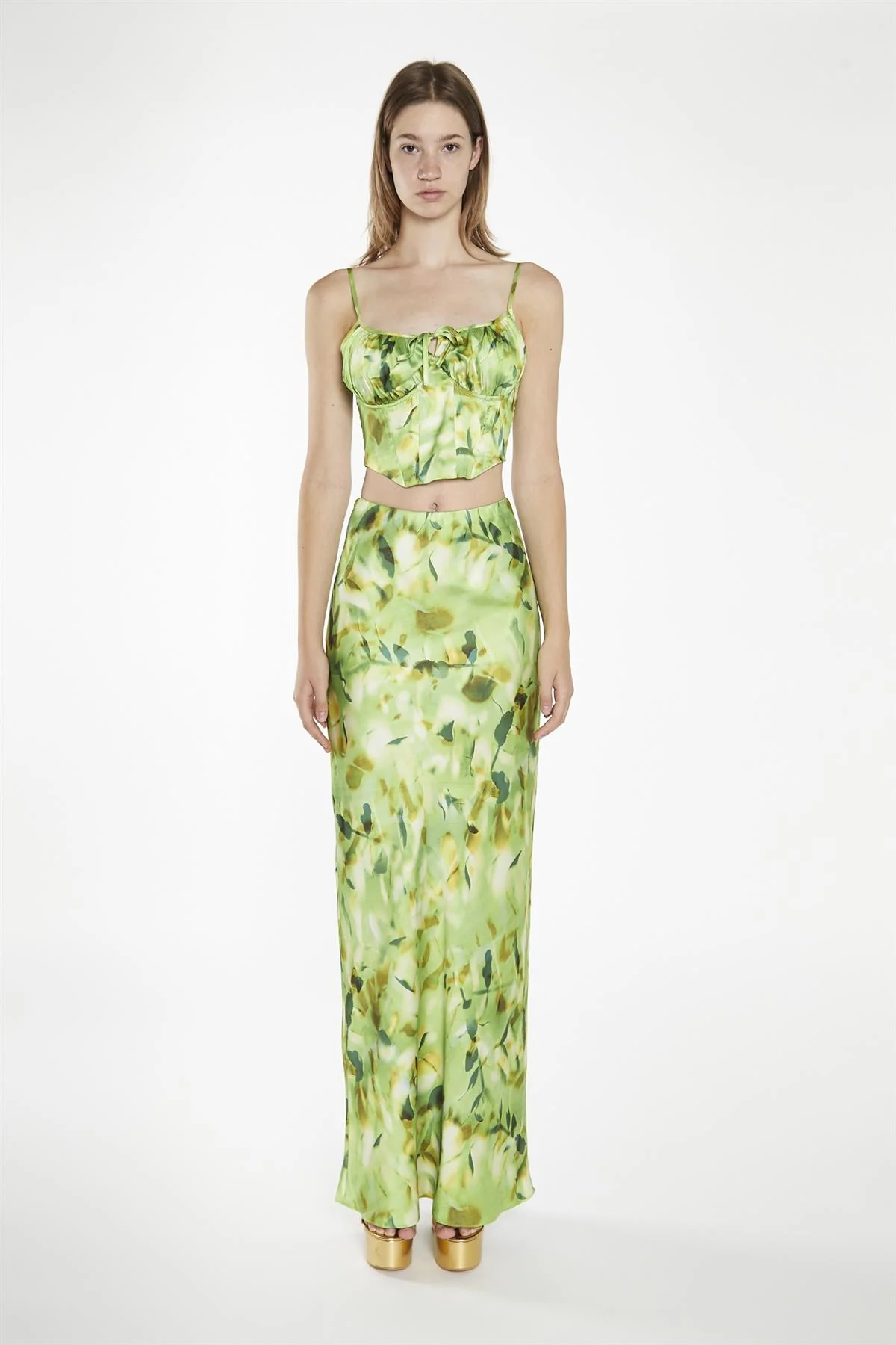 Green Multi-Blur Tie-Front Corset-Top