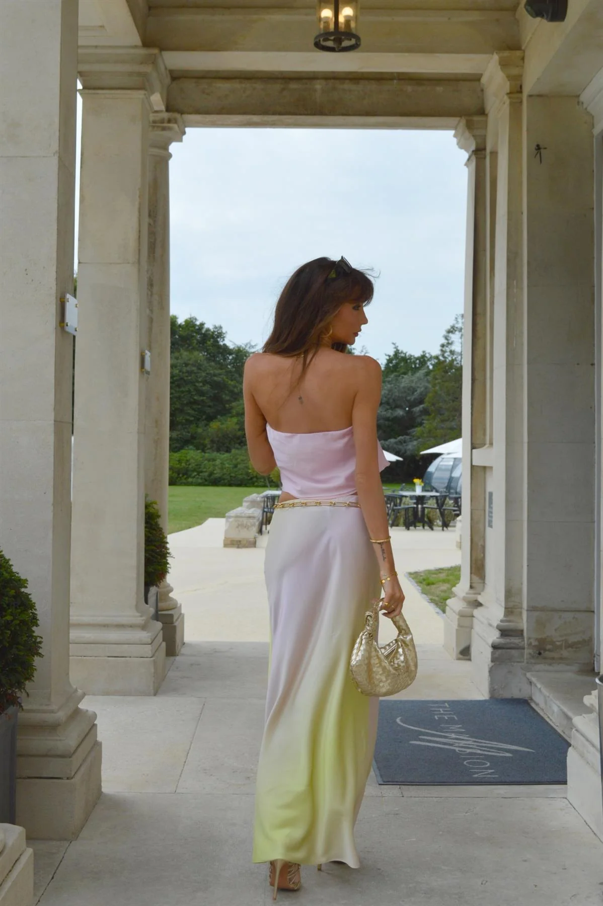 Green-Pink Ombre Bias-Cut Midi-Skirt - Image 2