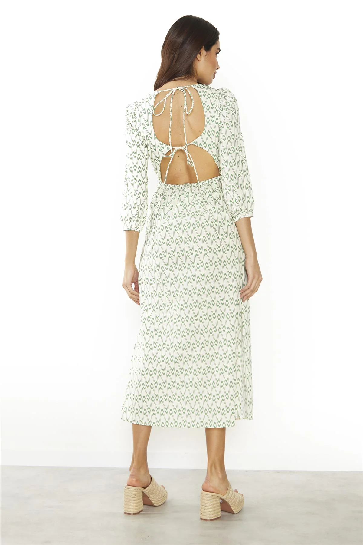 Green Retro Wave Tie-Back Midi-Dress - Image 2