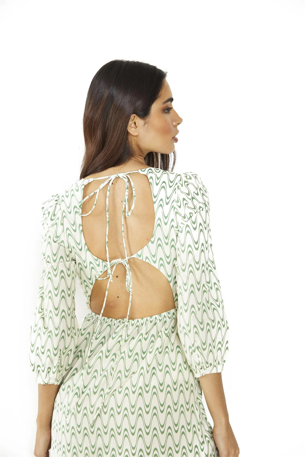 Green Retro Wave Tie-Back Midi-Dress - Image 3