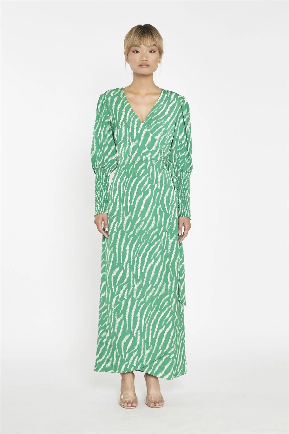 Green Sketchy-Animal Wrap Maxi-Dress