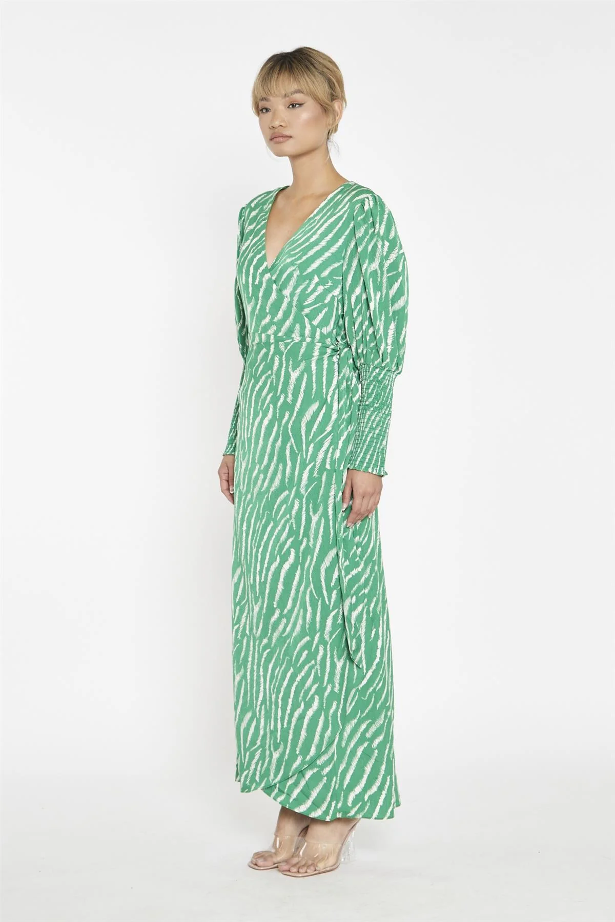 Green Sketchy-Animal Wrap Maxi-Dress - Image 4