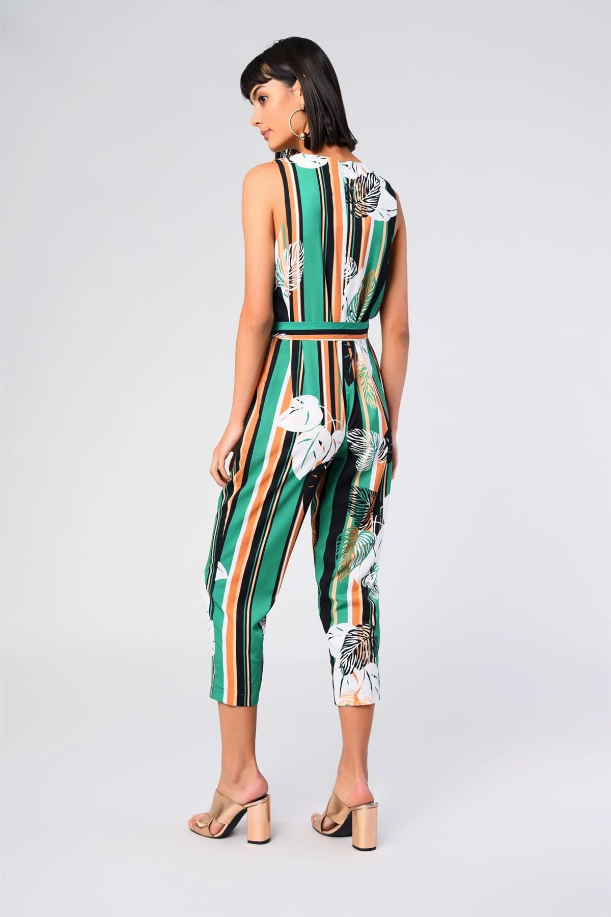 Green-Stripe Leaf Belted Jumpsuit - Image 2
