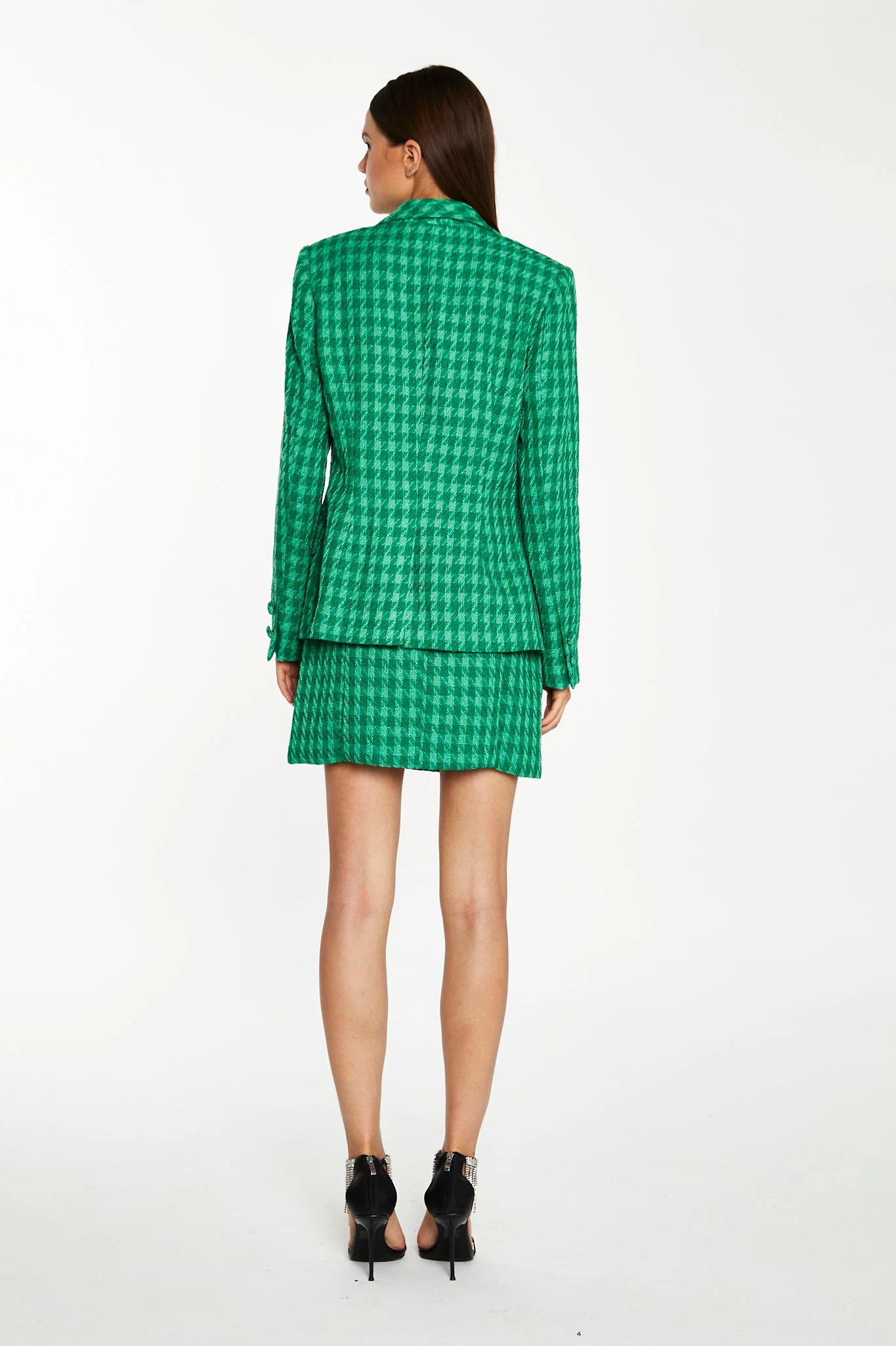 Green Tonal Houndstooth Fitted Blazer - Image 2