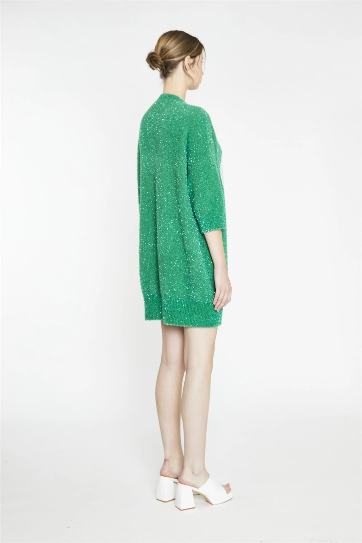Green White Glitter Heart Sweater Mini-Dress - Image 2