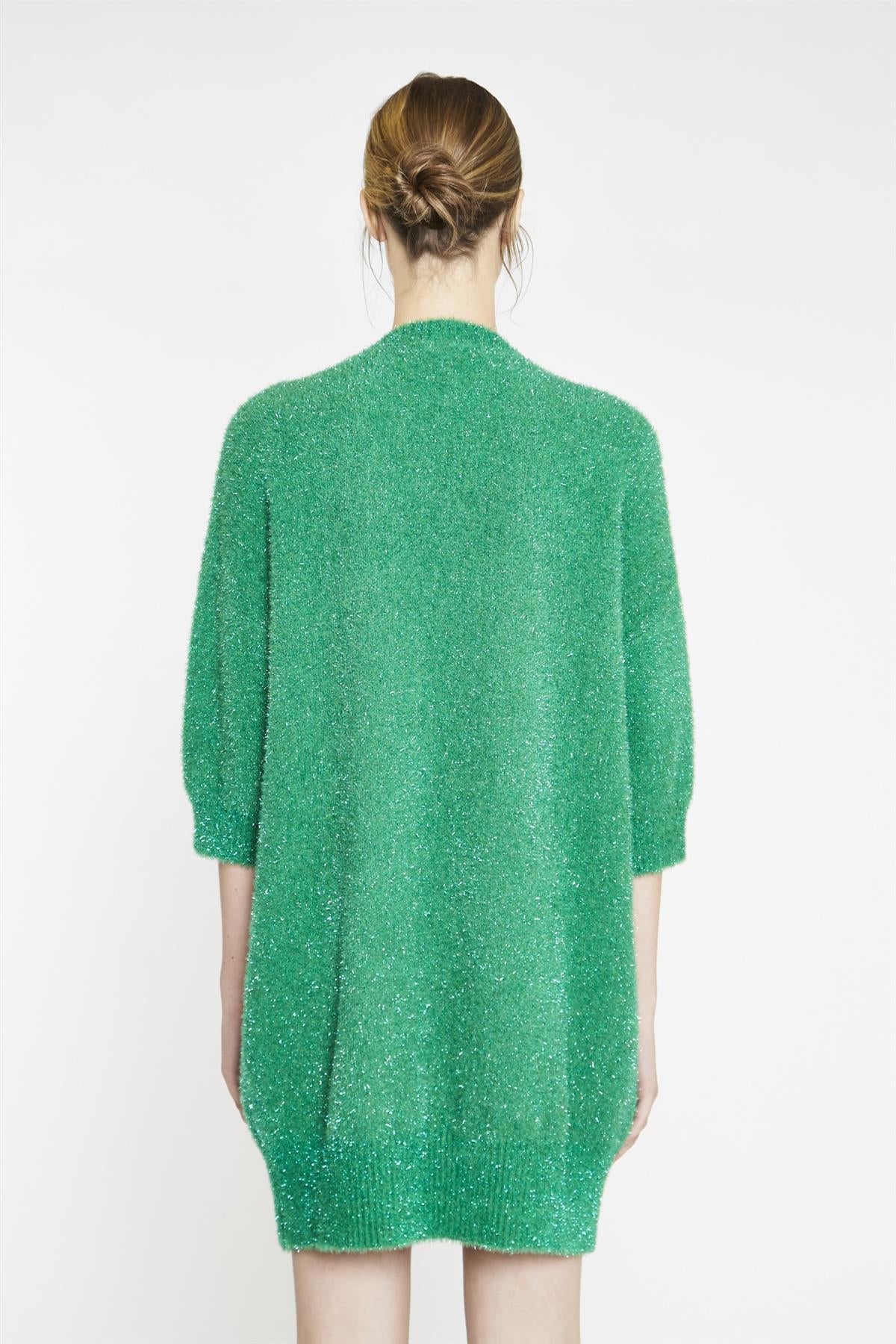Green White Glitter Heart Sweater Mini-Dress - Image 4