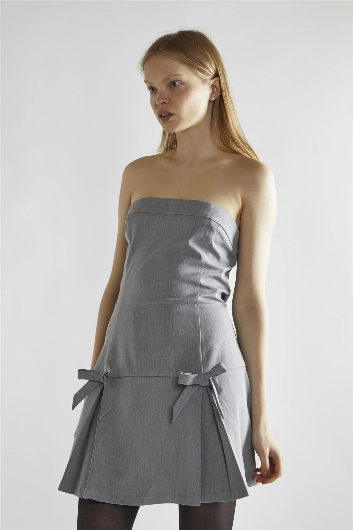 Grey A-Line Bardot Mini-Dress - Image 3