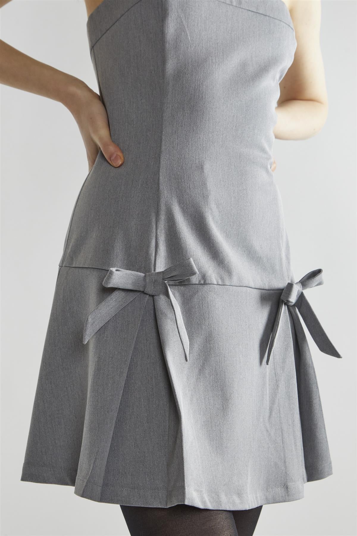 Grey A-Line Bardot Mini-Dress - Image 4