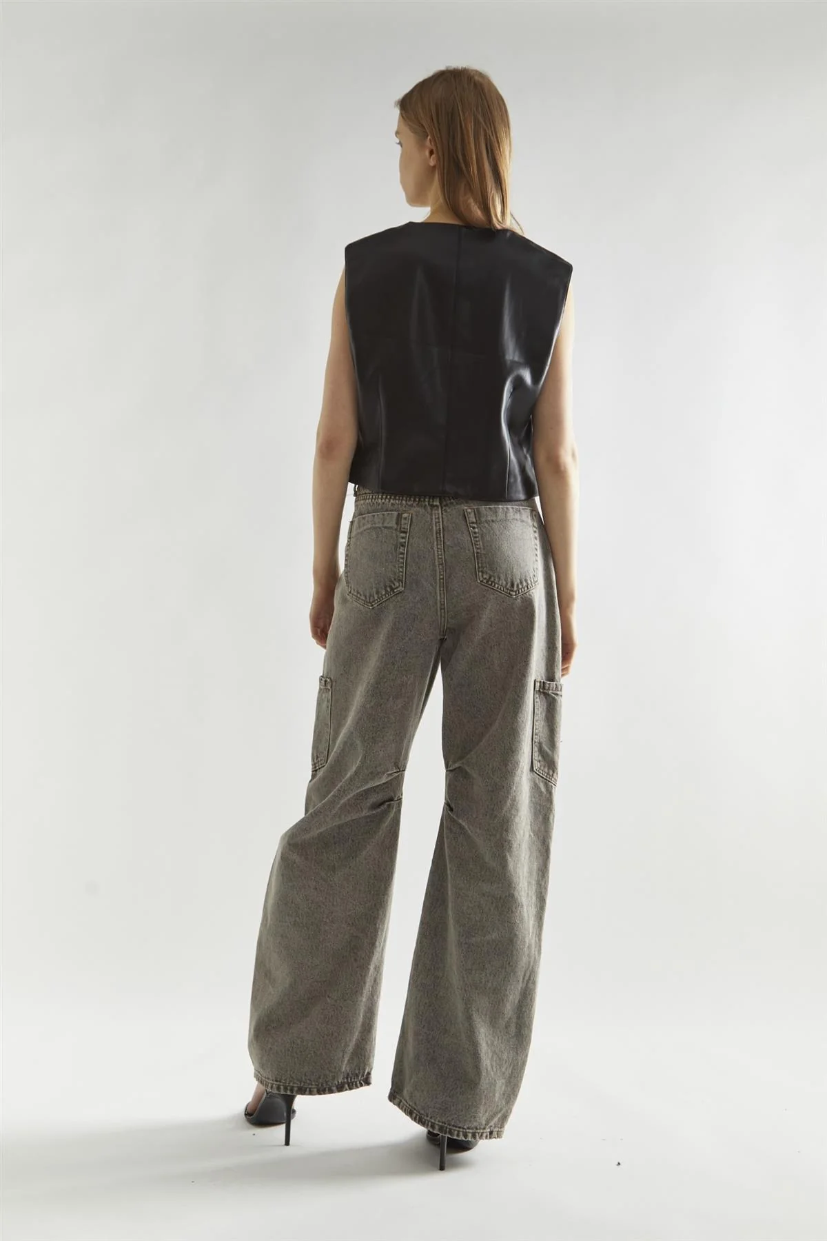 Grey Acid-Wash Denim Low-Rise Jeans - Image 2