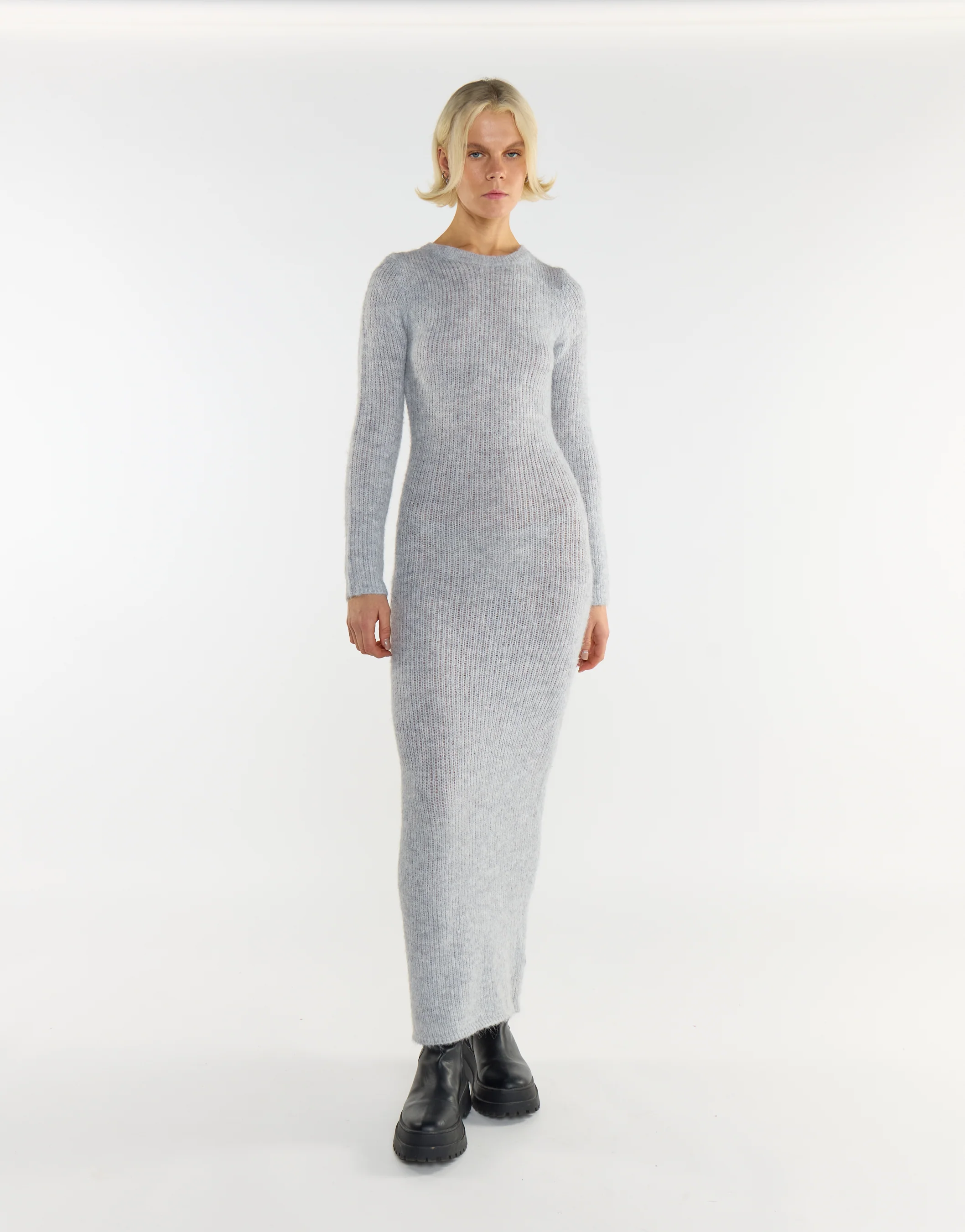 Grey-Marl Bodycon Knitted Maxi-Dress