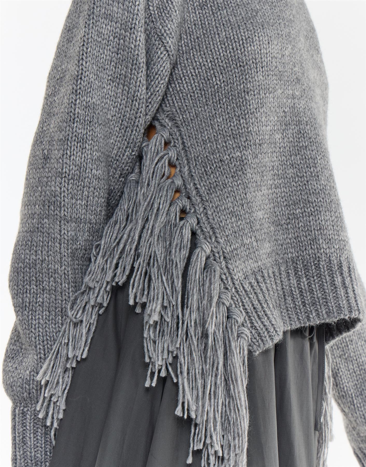 Grey Marl Fringe Trim Crew-Neck Jumper - Image 3