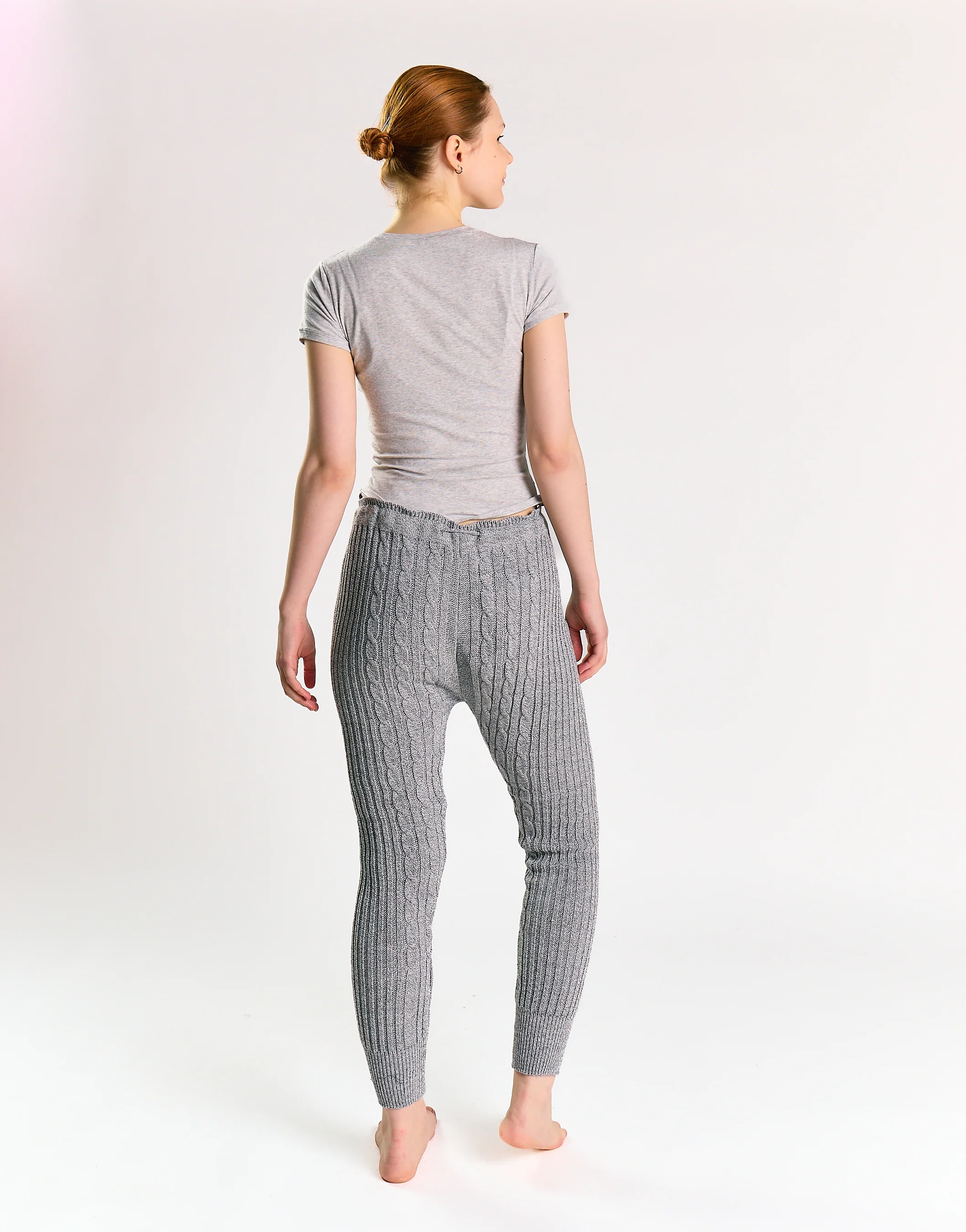 Grey Marl Ribbed High-Waist-Trousers - Image 2