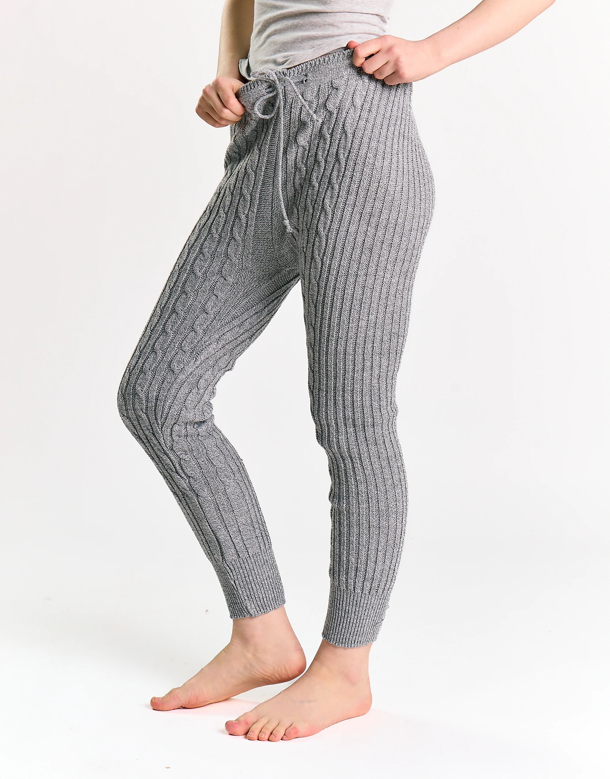 Grey Marl Ribbed High-Waist-Trousers - Image 4